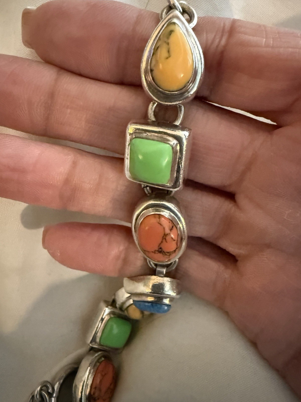 VTG Mexico 925 Multi Stone Toggle Bracelet 7.25in 49Grams