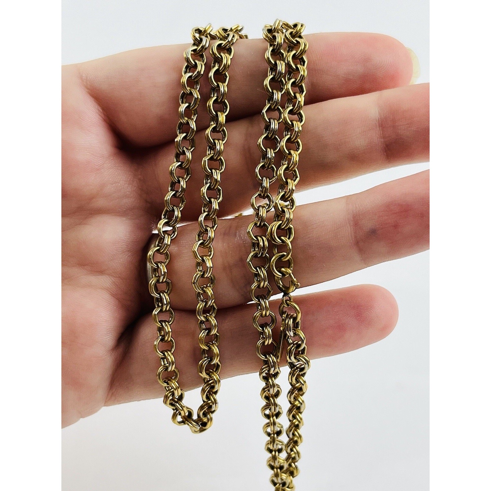 Vintage MONET GOLD TONE NECKLACE Rolo Round Chain Double Link CLASSY! Rare Singl