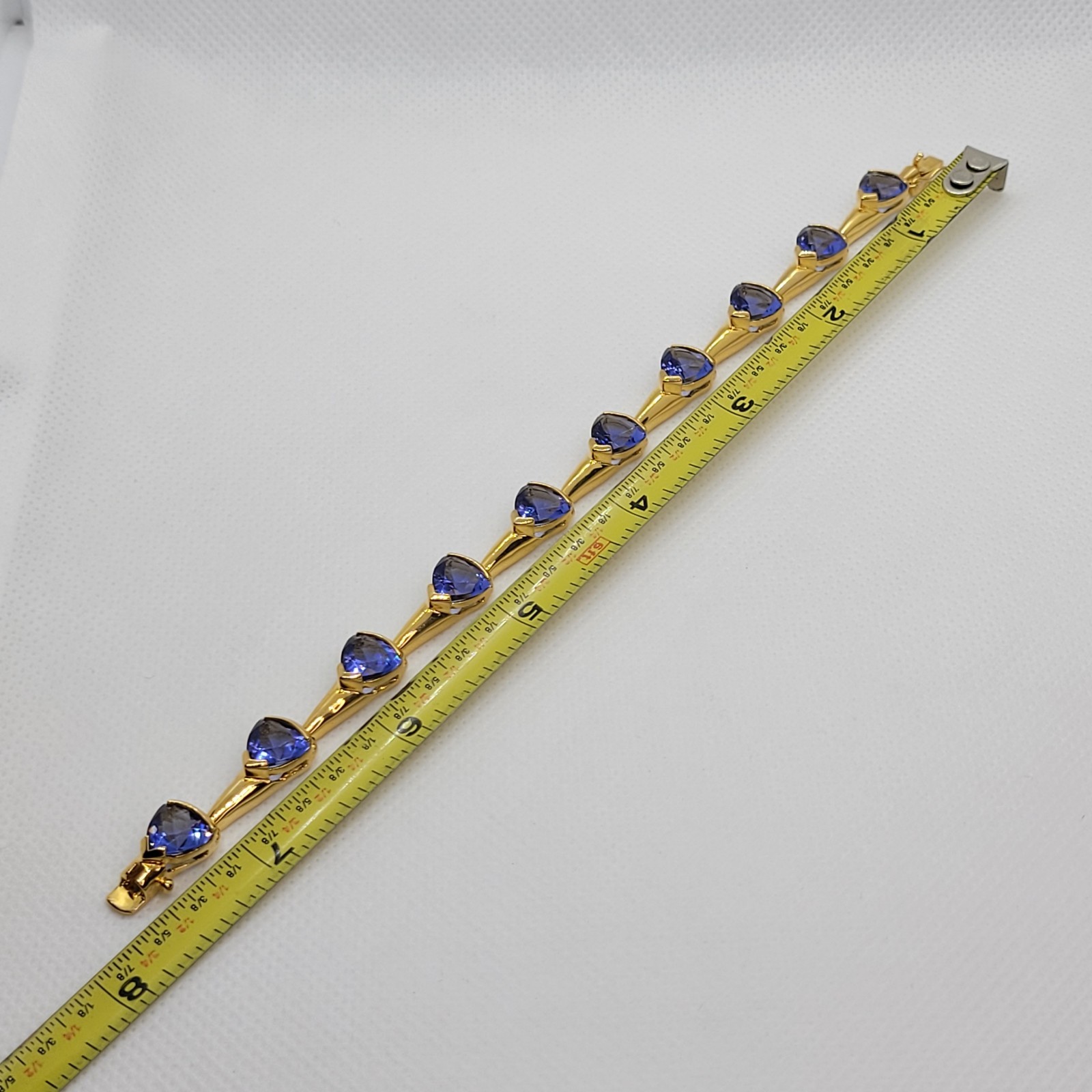 Vintage Sterling 925 Earrings Bracelet Ring Set Simulated Tanzanite Trillion Cut