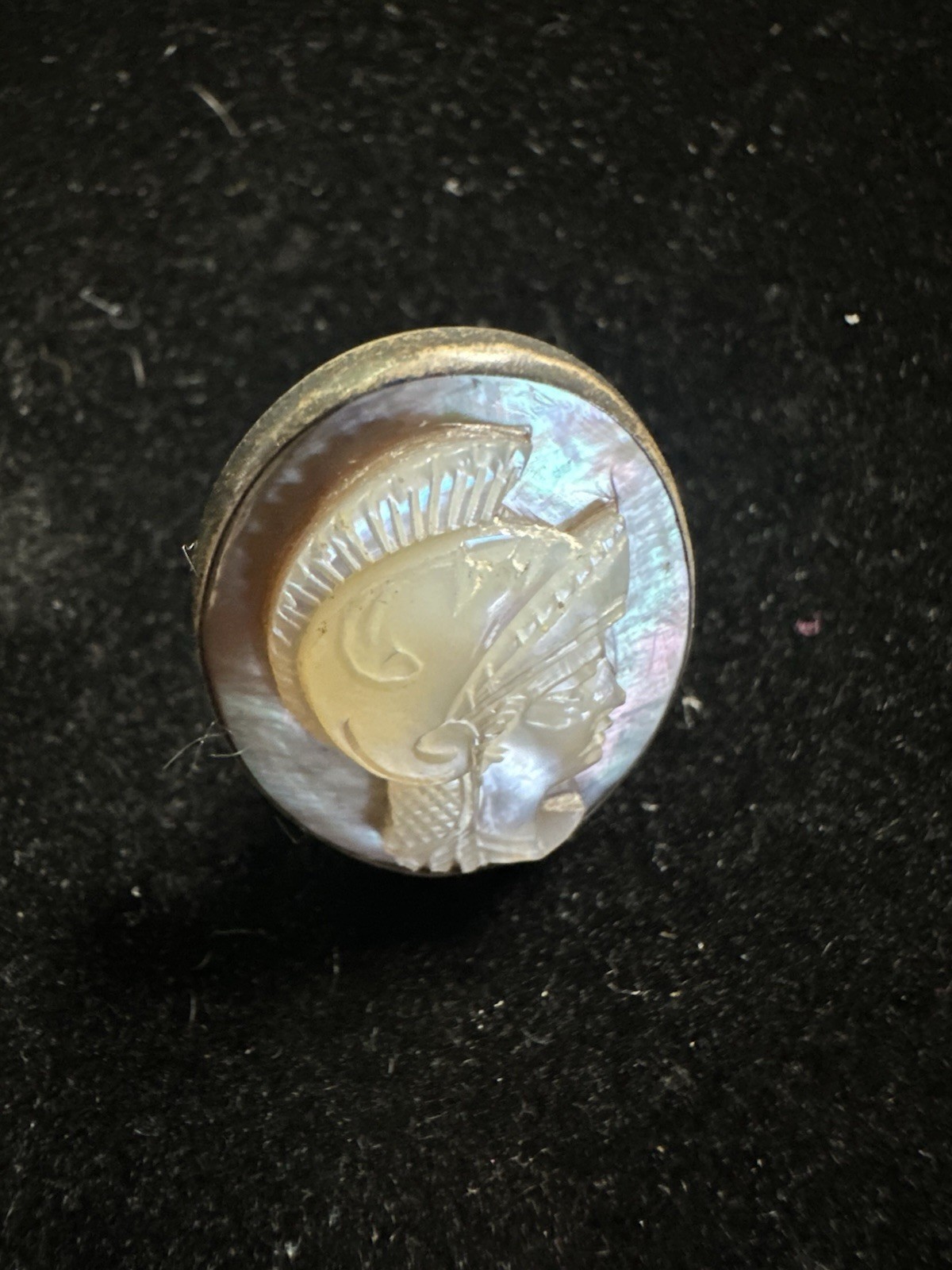 Vintage Handcarved Abalone Cameo ROMANSOLDIERS Sterling Tie Clip & Cufflink Set