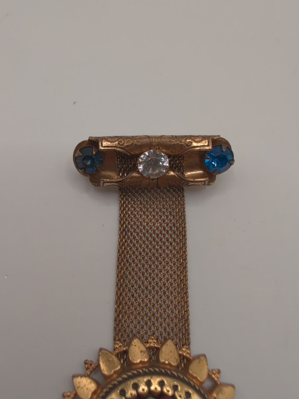 Antique Victorian Mesh & Rhinestone 2 Piece Brooch/ Pin Red White & Blue Hearts