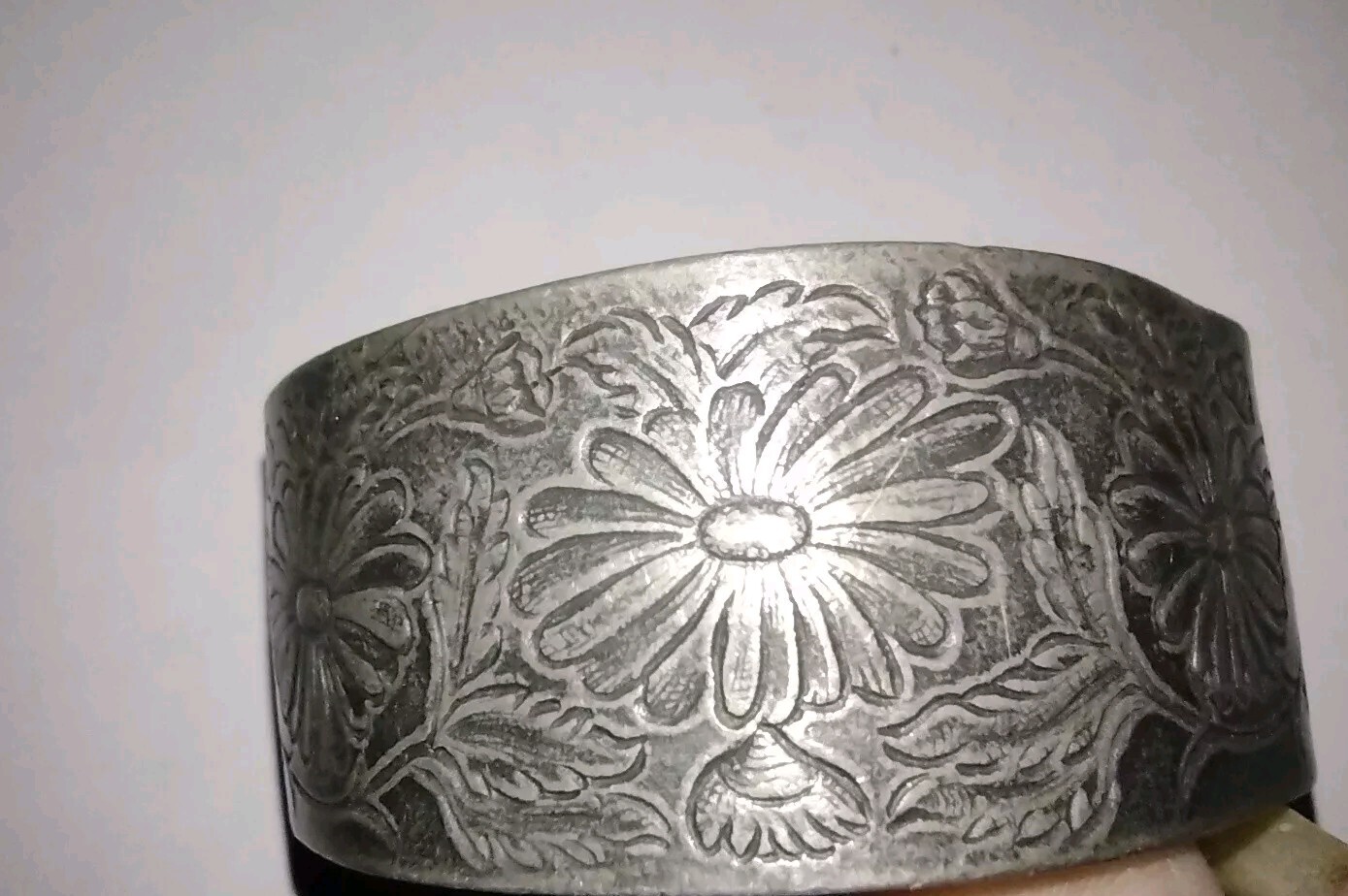 Vintage Salisbury Pewter Floral Cuff Bracelet Flower of the Month “September”