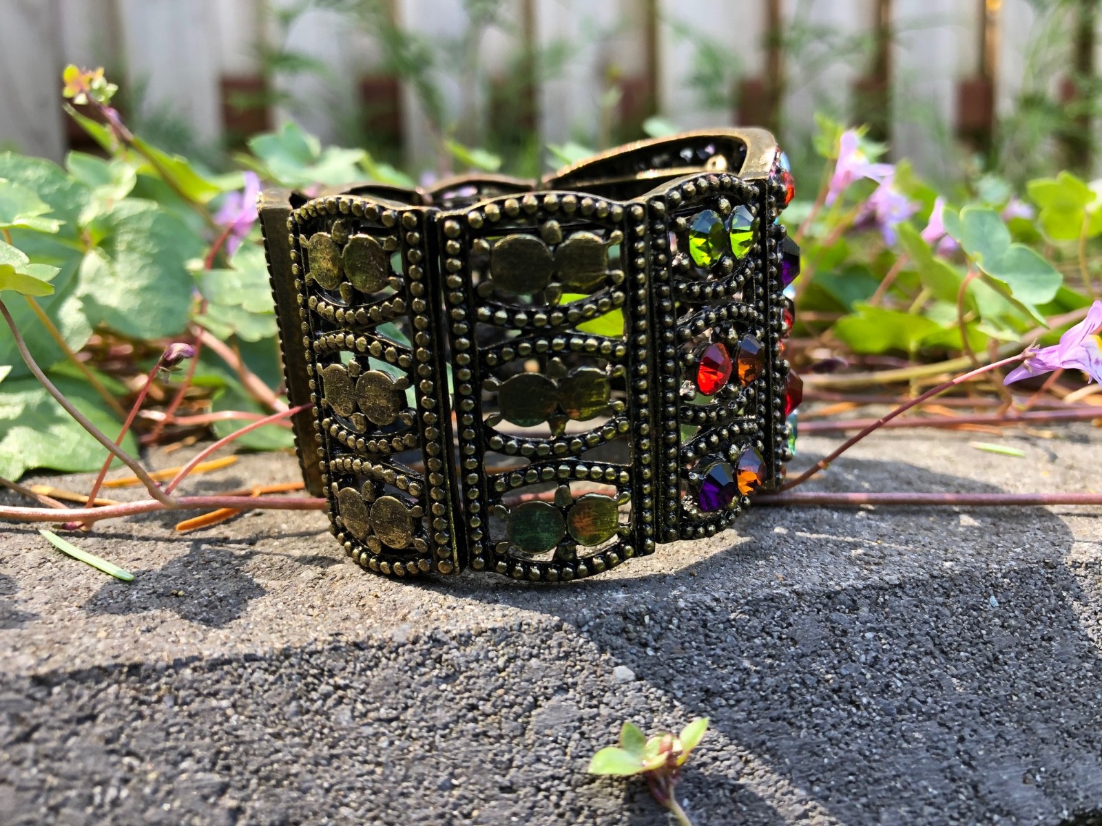 Vintage Multi-Color Crystals Cuff Bracelet w Bronze-Toned Finish – Swarovski