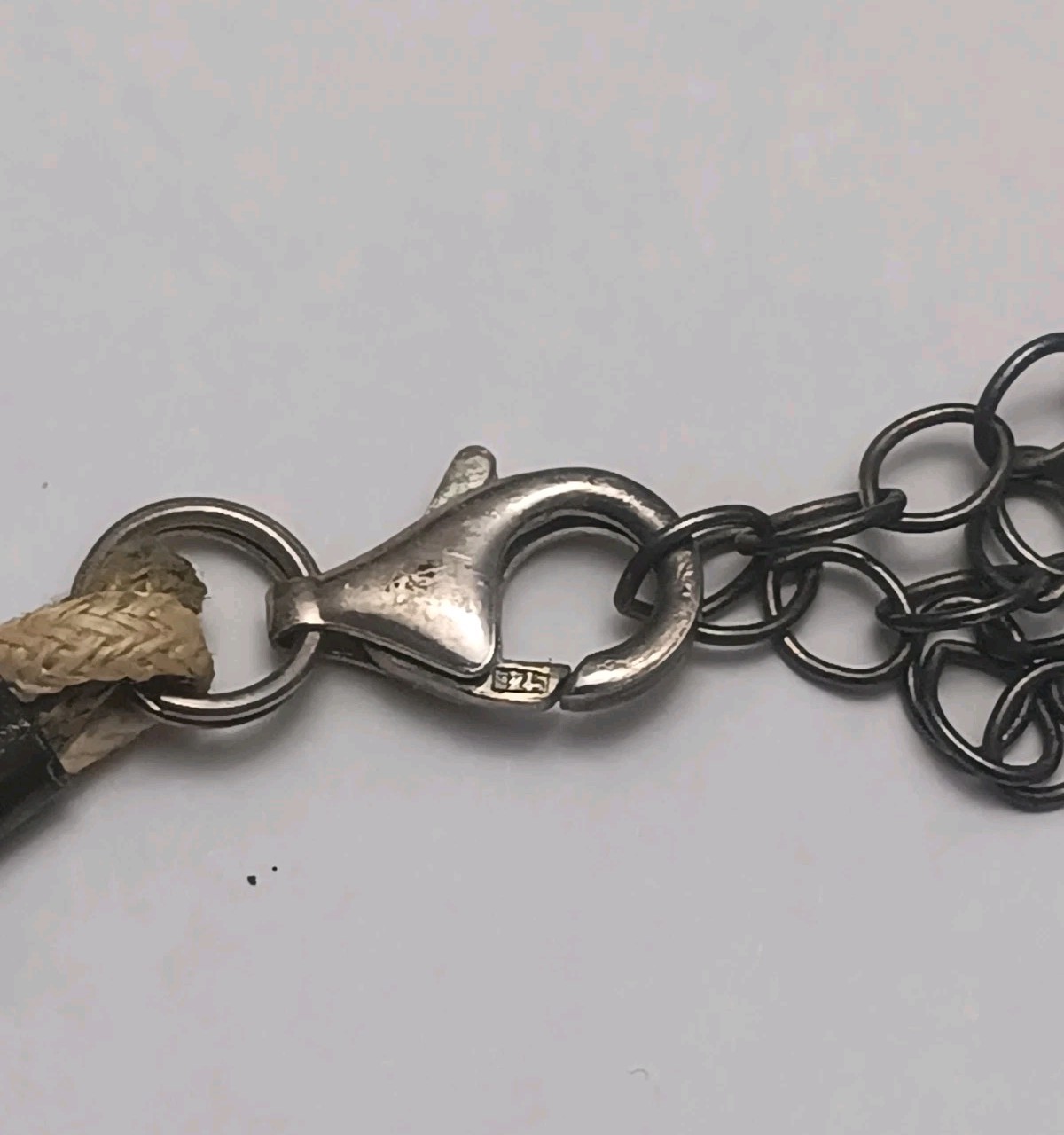 Vintage Sterling Silver 16-19in BoHo Wood And Hemp Rope Necklace 925 Clasp