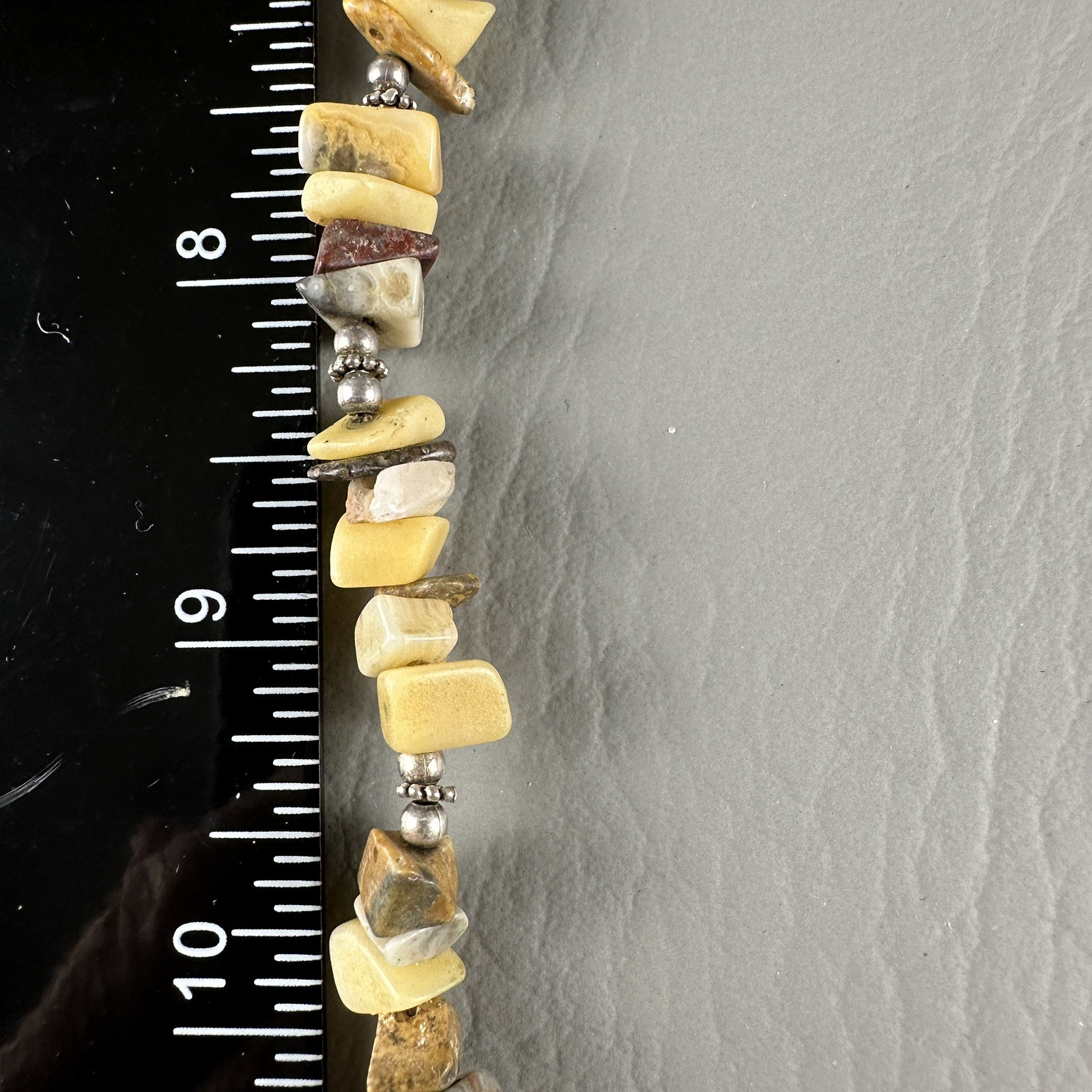 Vintage CW Sterling Silver Stone Bead Necklace Yellow Gray 16″