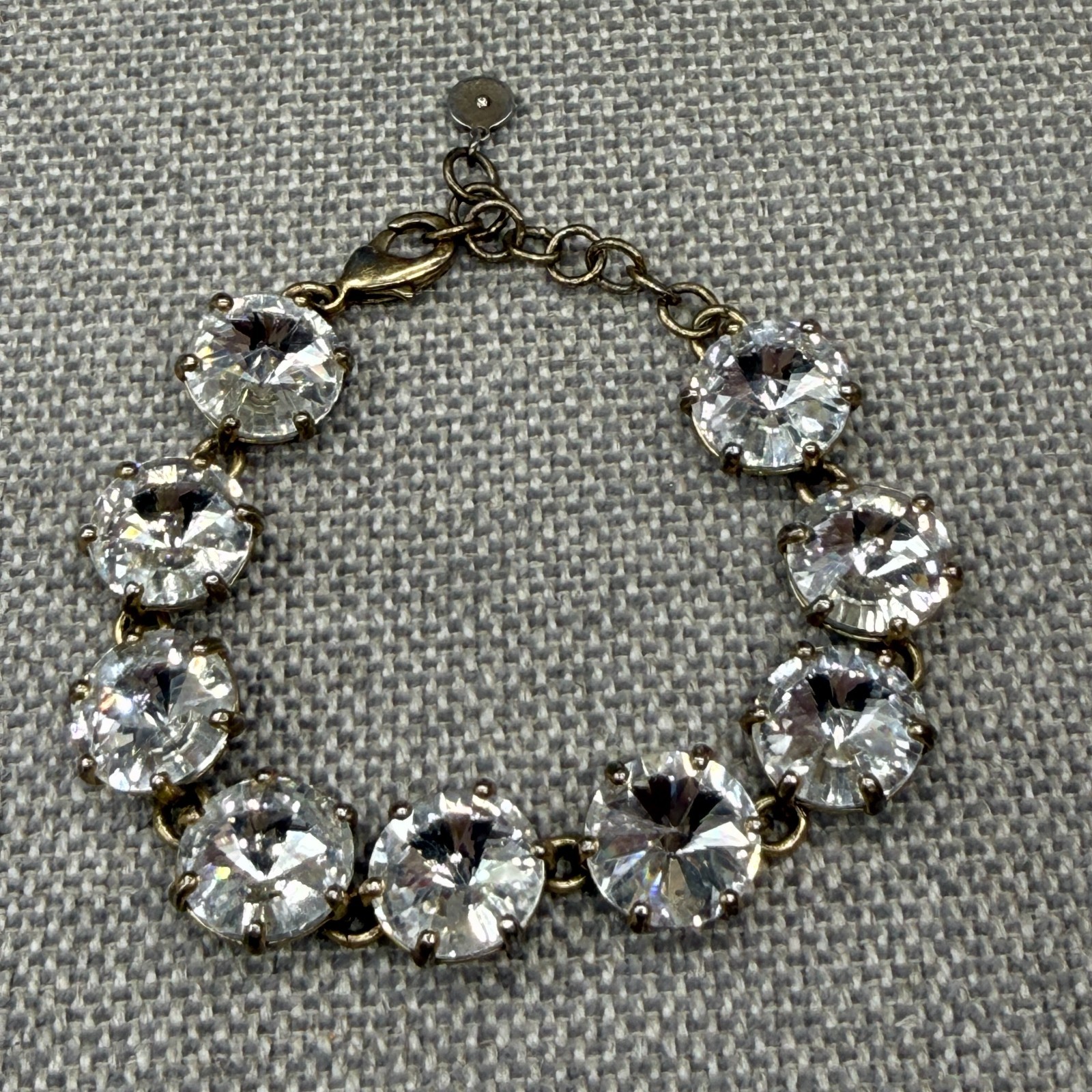 Vintage Stella Dot Amelie Bracelet Clear Rivoli Rhinestones Gold Tone Size 6.75