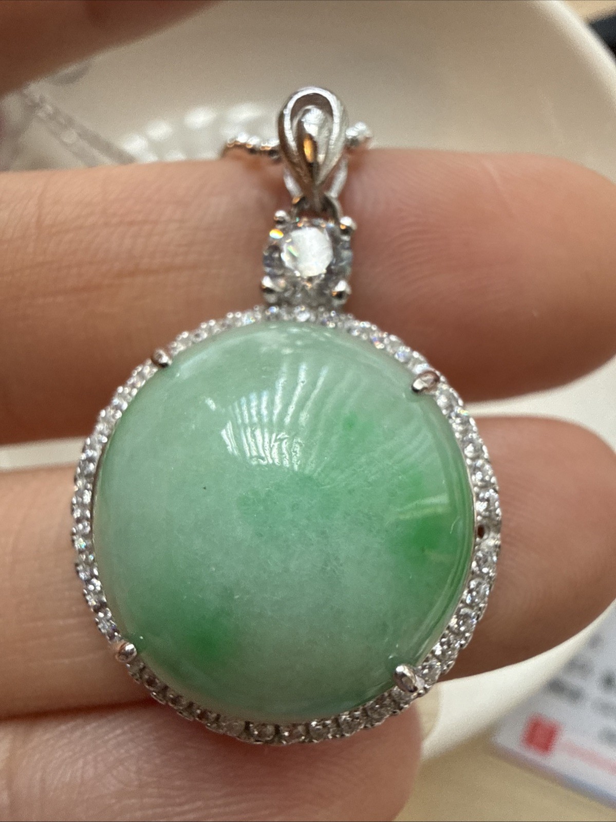 Certified Grade A Natural Jadeite Green Sterling Silver Pendant