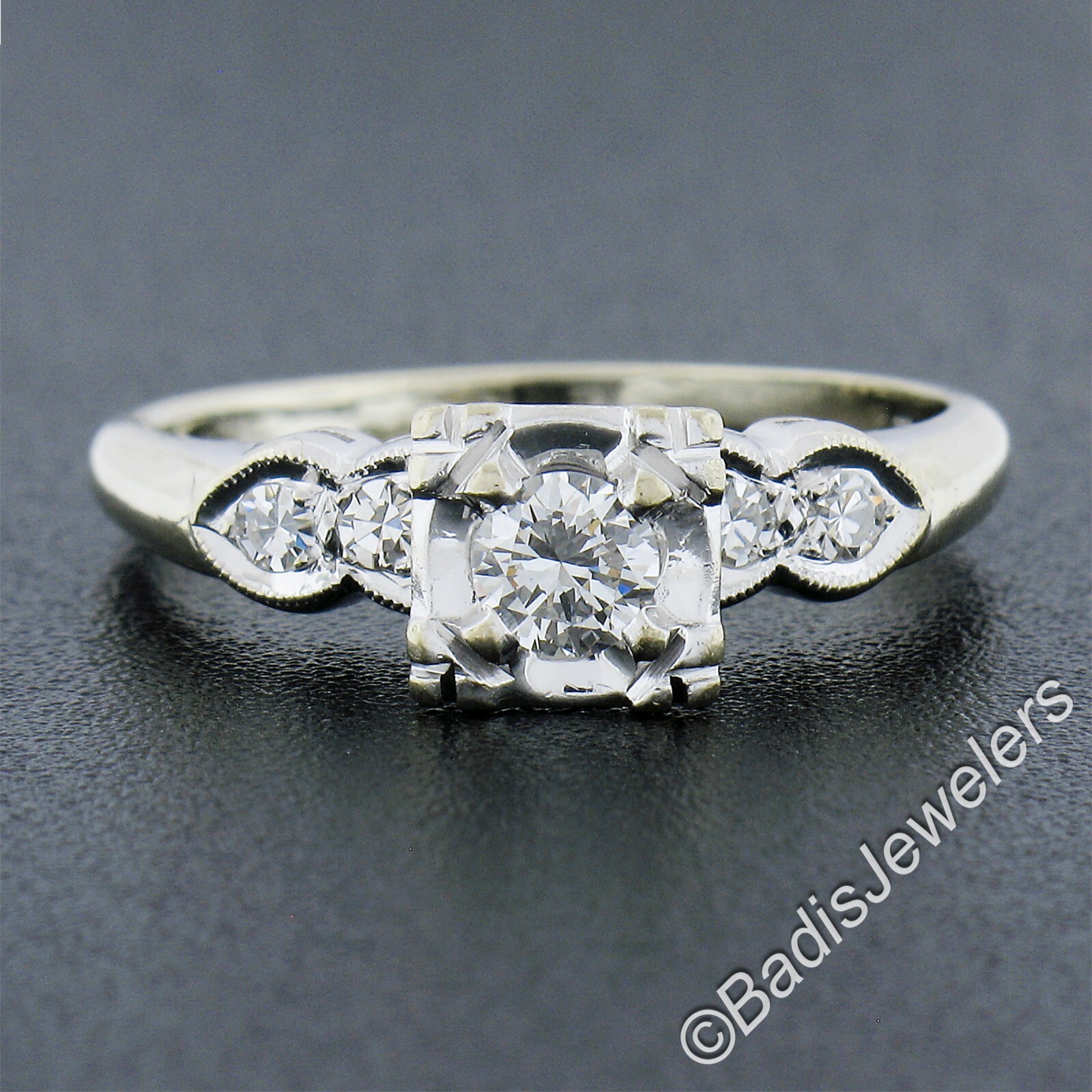 Vintage 14k White Gold 0.35ctw Round Brilliant Diamond Solitaire Engagement Ring