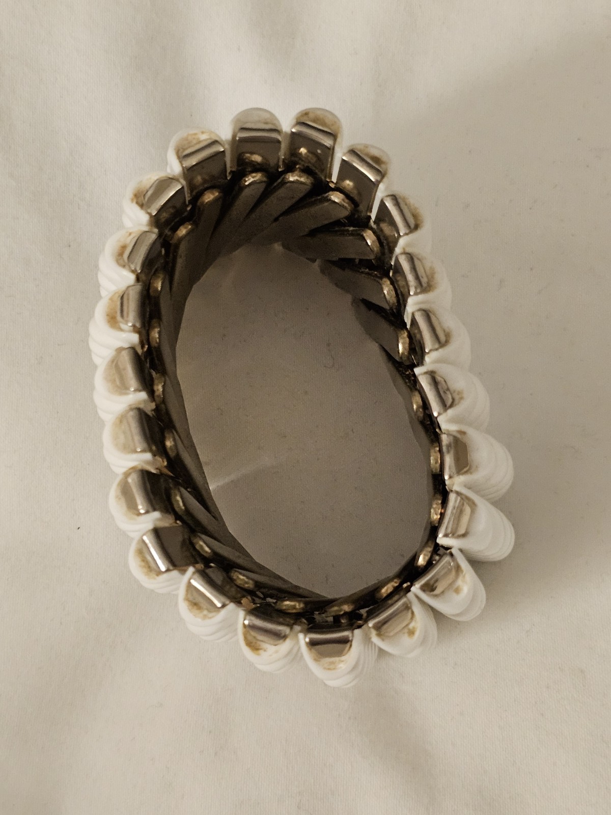 Vintage White Molded Plastic Wide Expanding Bracelet