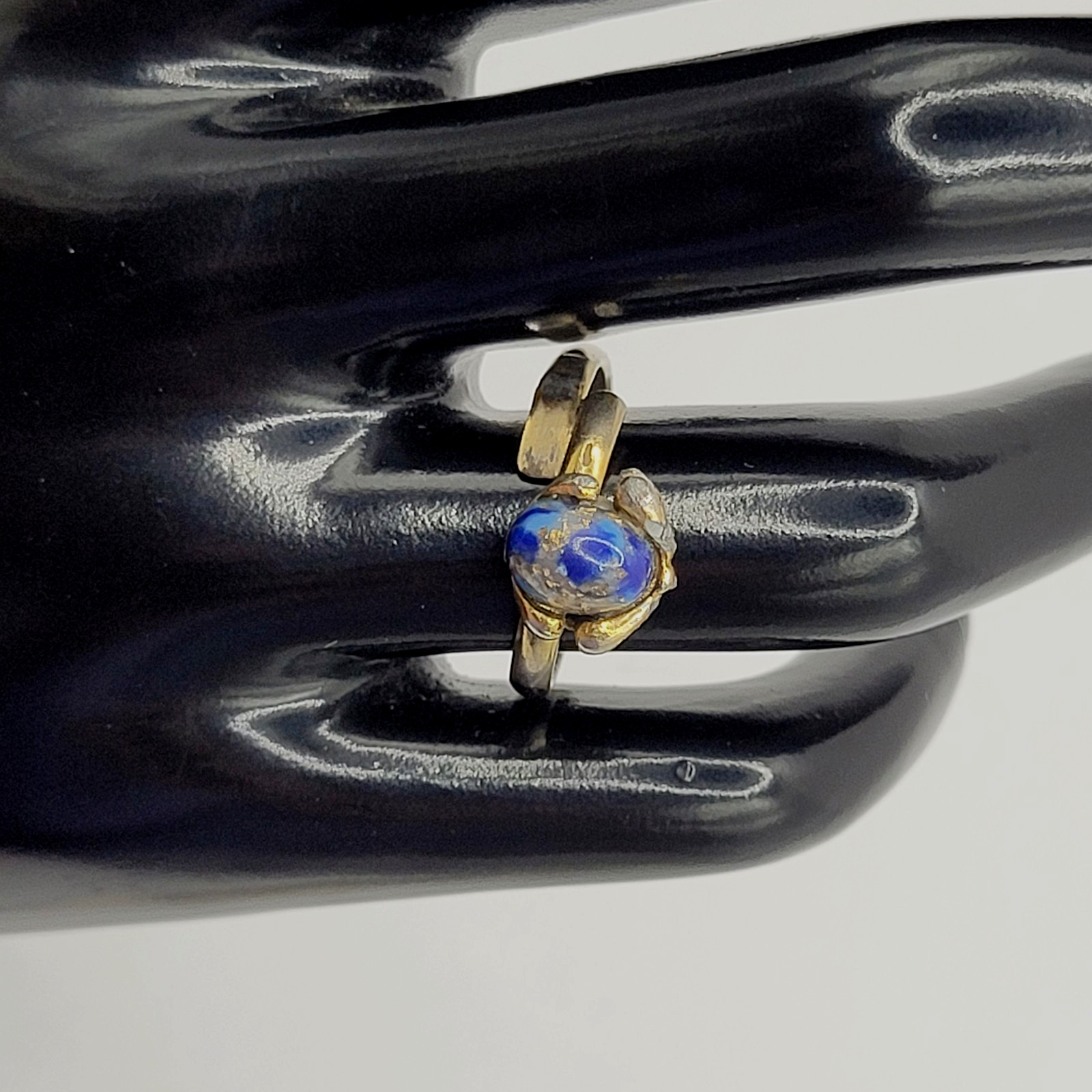 Antique Lapis Lazuli Small Domed Stone w Specks Ring Adjustable Worn Distressed