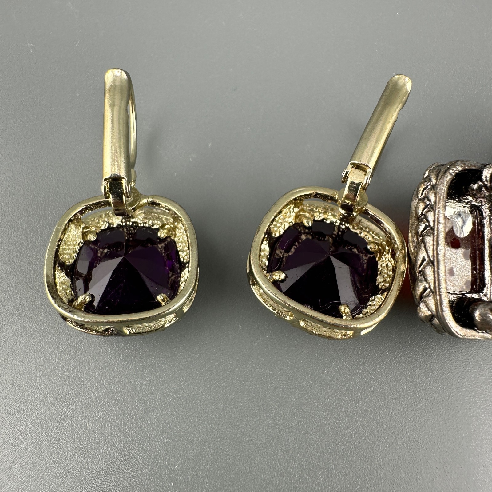 Vintage Rhinestone Earrings Lot Leverback Wingback Purple Red Silver Gold Tone