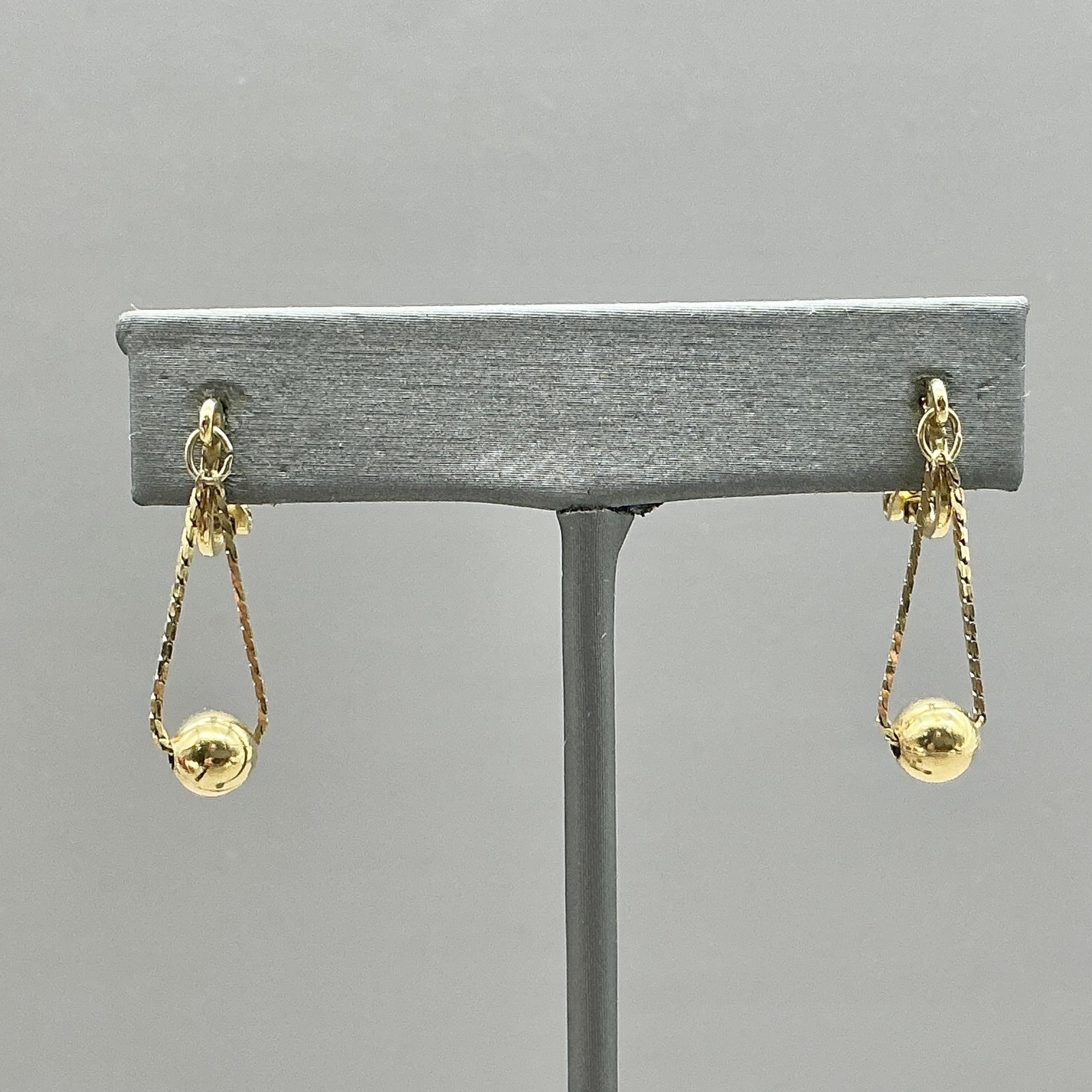 Vintage Napier Earrings Gold Tone Chain Dangle Clip On Round Ball Drop Jewelry
