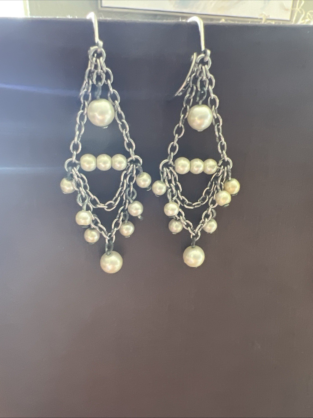 Vintage Antique Brooch& matching Chain& Pearl pierced Earrings.