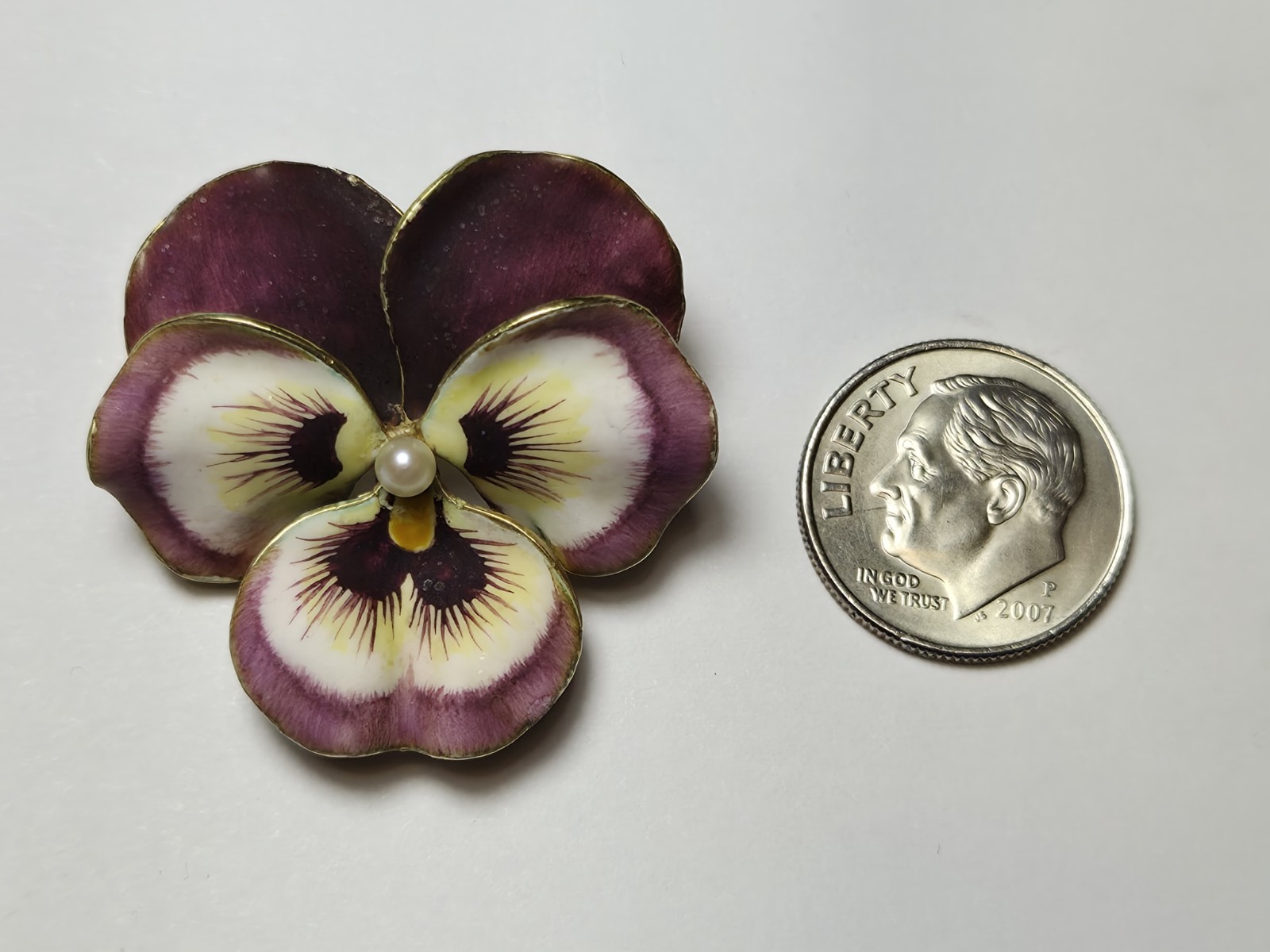 Vintage 14k Gold Enamel Pansy Brooch Pin