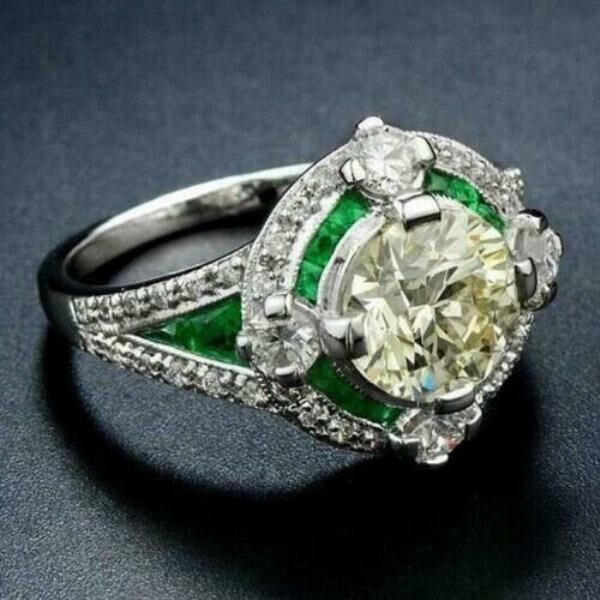 Vintage Art Deco Style Lab Created Diamond Wedding 14K White Gold Finish Ring