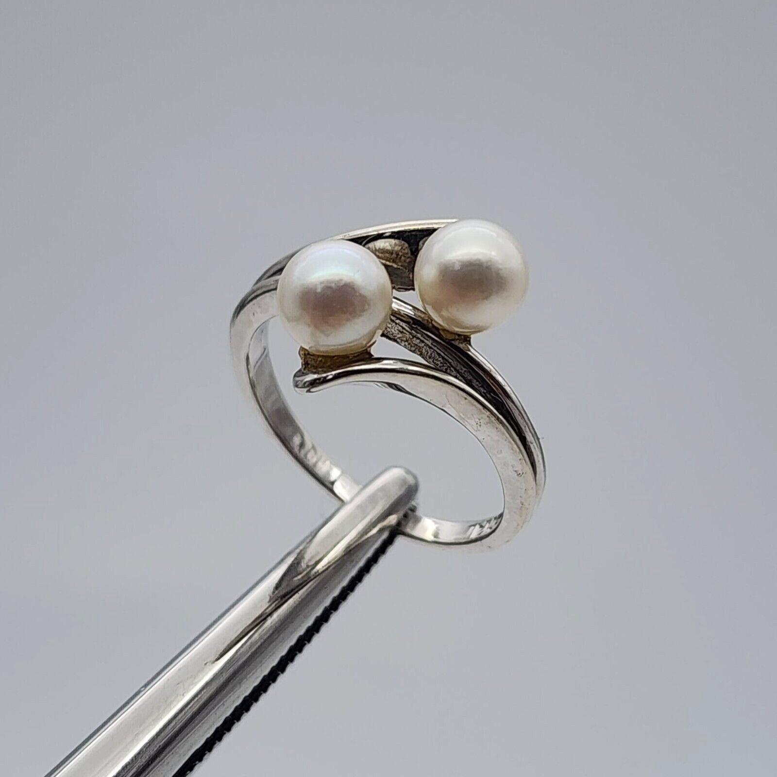 Vintage Skal 14k White Gold – Double 5.3 mm Pearl Ring – Size 4 1/8