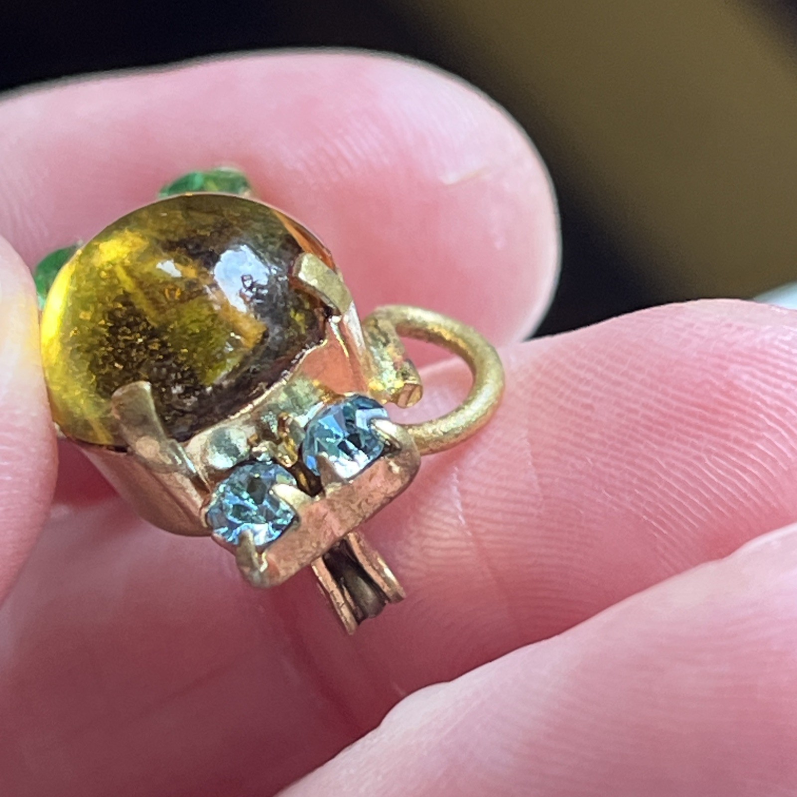 Vintage Made In Austria Mouse Brooch Prong Set Cabochon & Faceted Crystals
