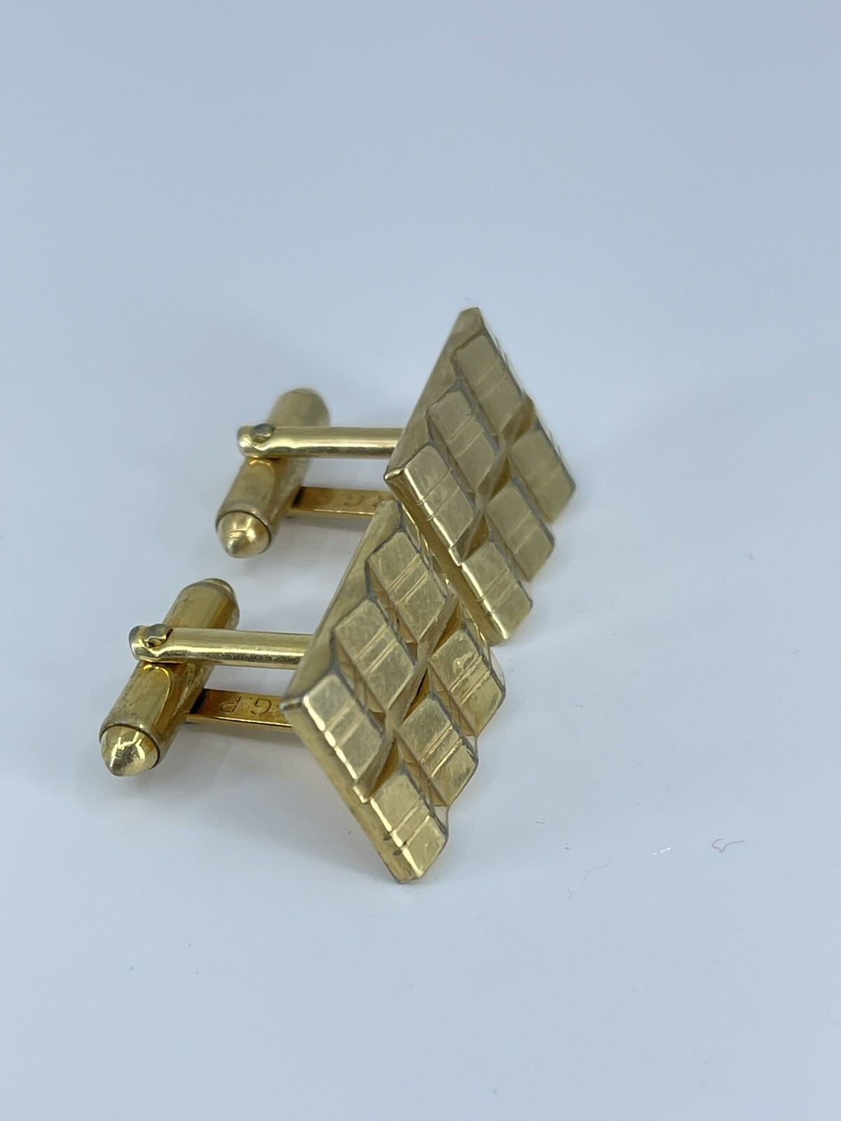 Vintage Hadley 10K RGP cufflinks gold tone louver design etched accent 7/8″