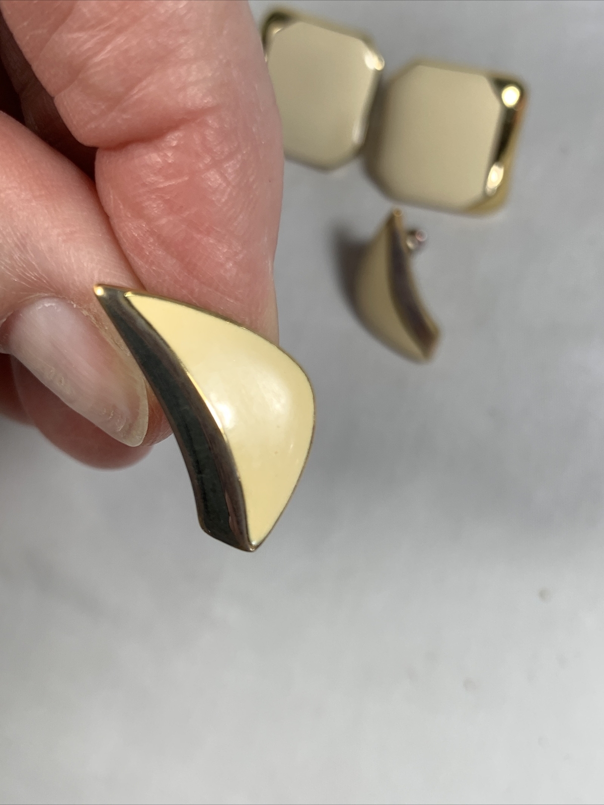 VTG Ivory Color and Gold Tone Square And Half Moon 2 Pairs Earrings