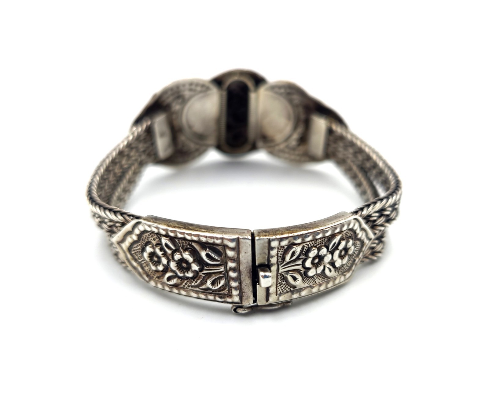 Vintage BALI 925 Sterling Silver Woven Floral Repousse Wheat Chain Bracelet