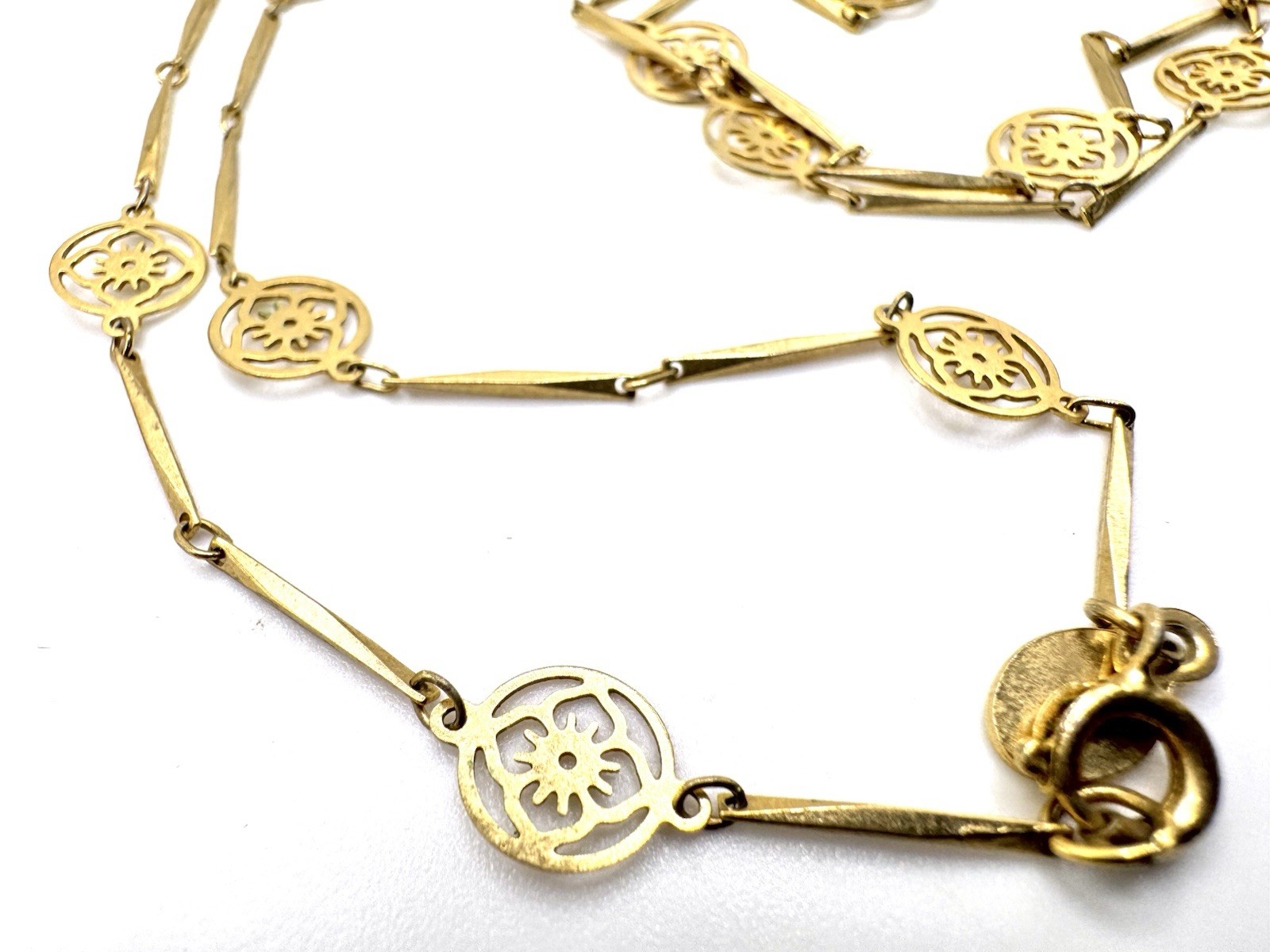 Vintage Avon Flower Lace Necklace Dainty Bar Link Chain Gold Floral Vintage 26″