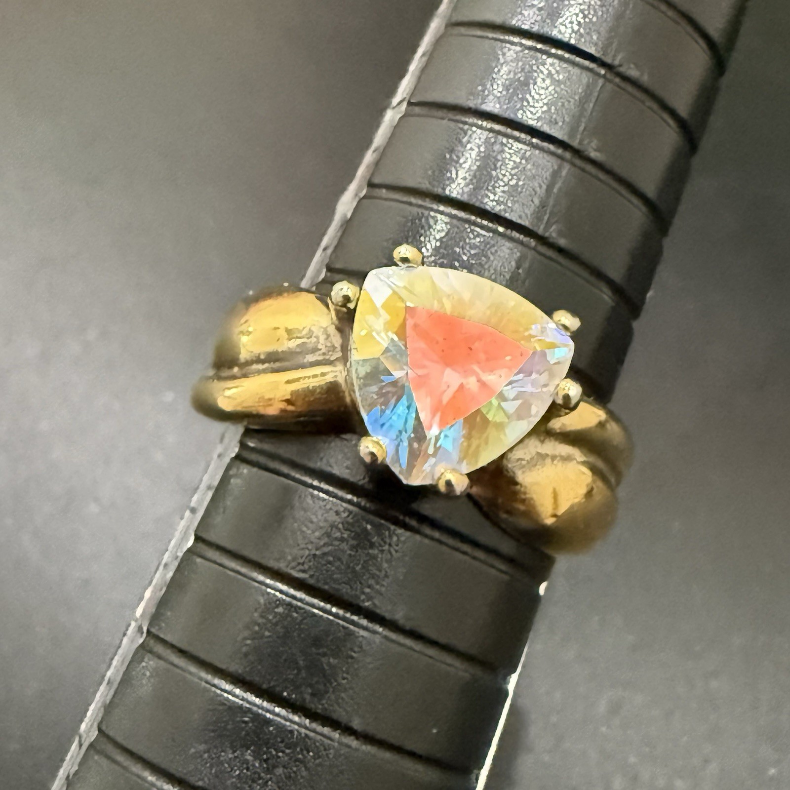 UTC 925 Vermeil Gold Over Sterling Silver Mystic Topaz Trillion Cut Ring Size 8