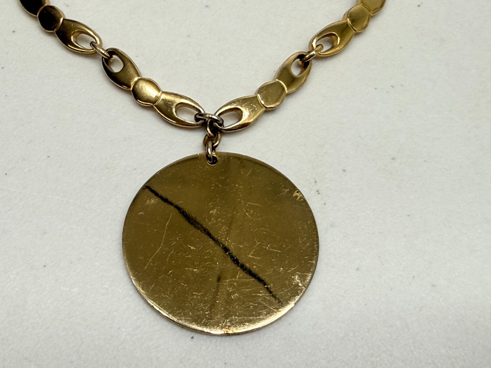 Vintage Signed Monet Round Pendant Necklace Gold Tone Choker 13-16 inch Chain