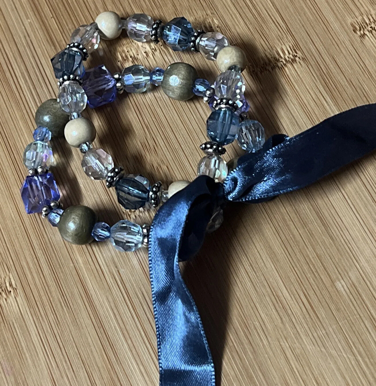 Vintage Light Blue Purple, And Rhinestone Beaded Bracelet Set
