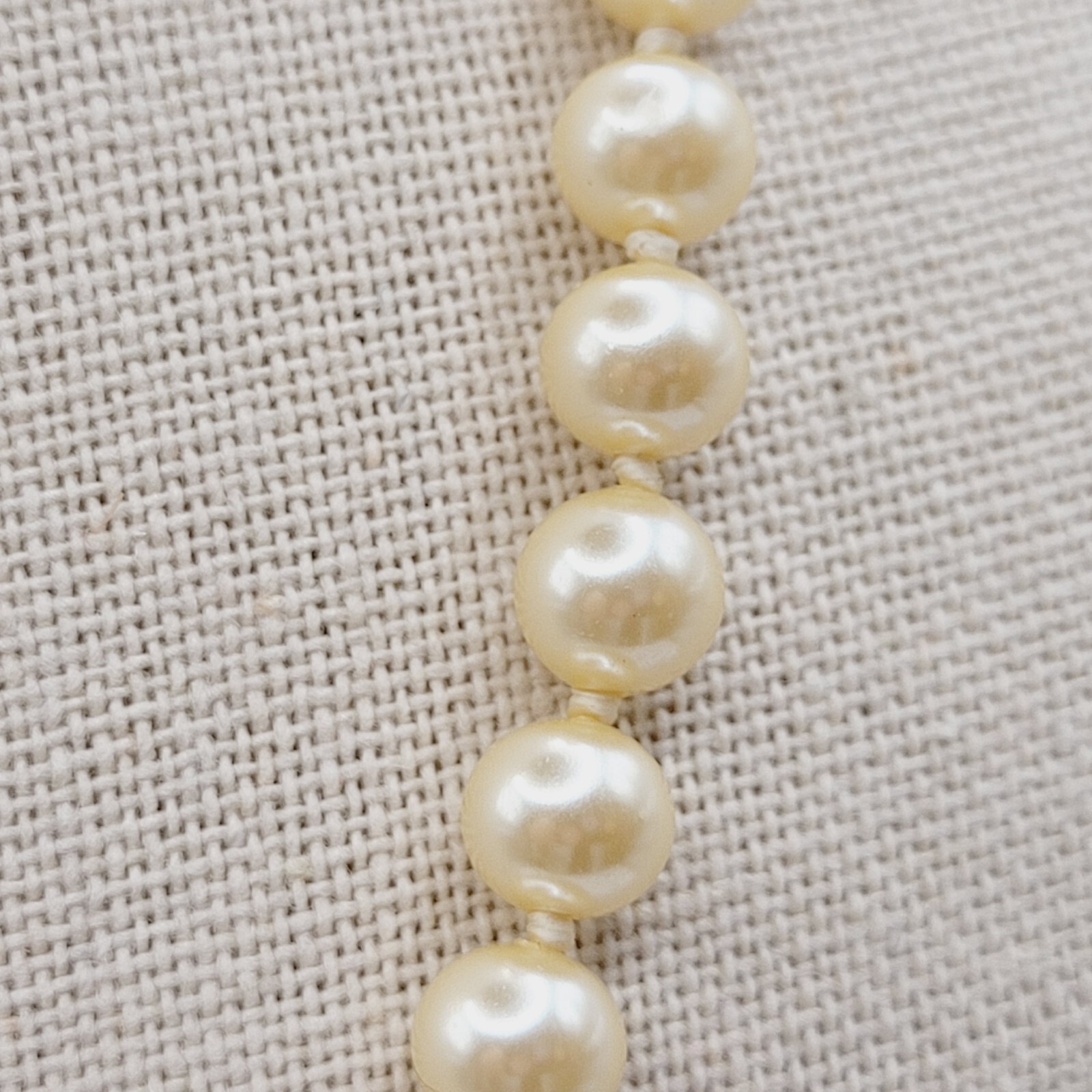 Cream Hand Knot Faux Pearl Bead Necklace GSilver Mark Vintage Necklace 19 Inch