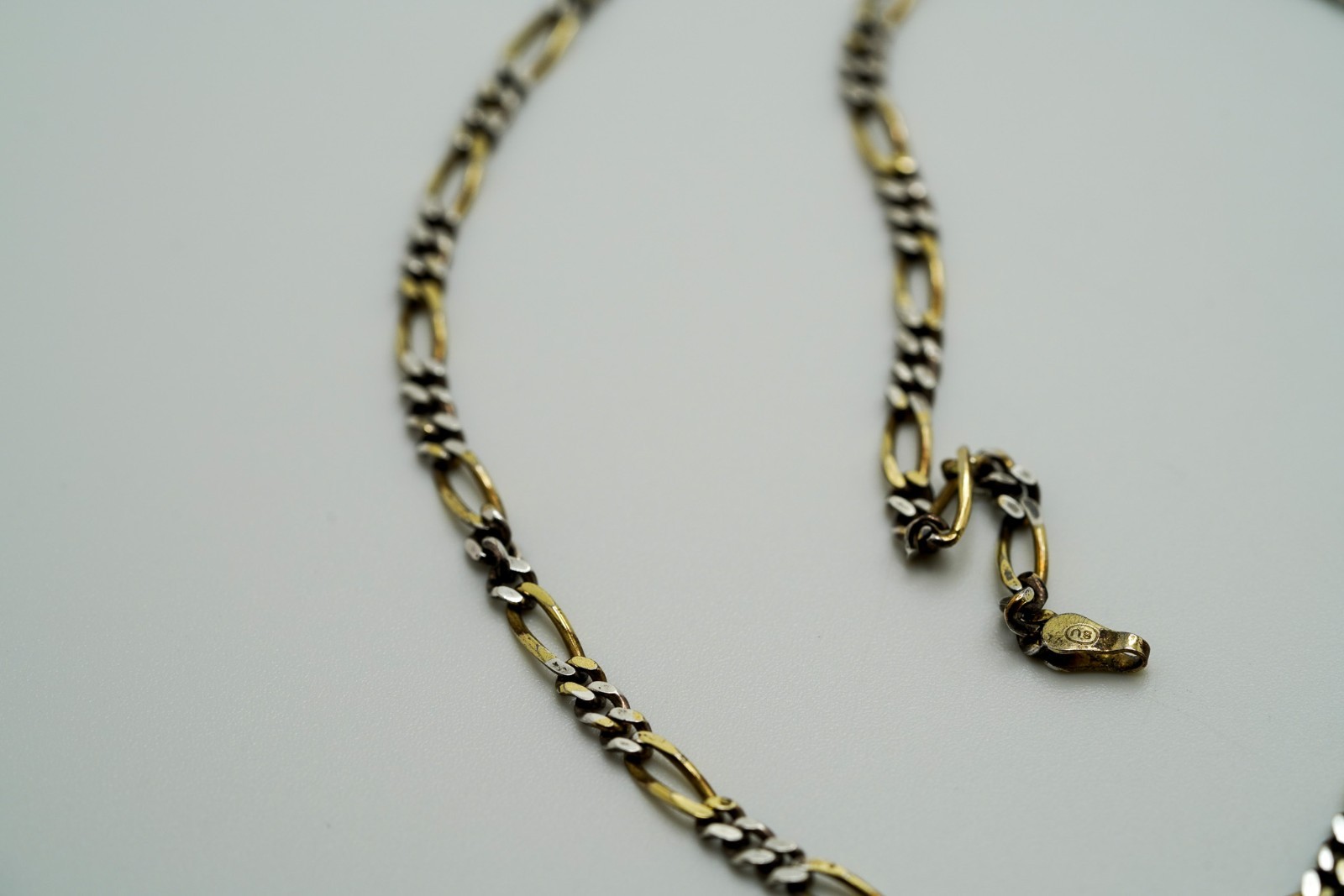 Vintage Gold Over Sterling Silver Figaro Necklace 18” X 3mm JB11