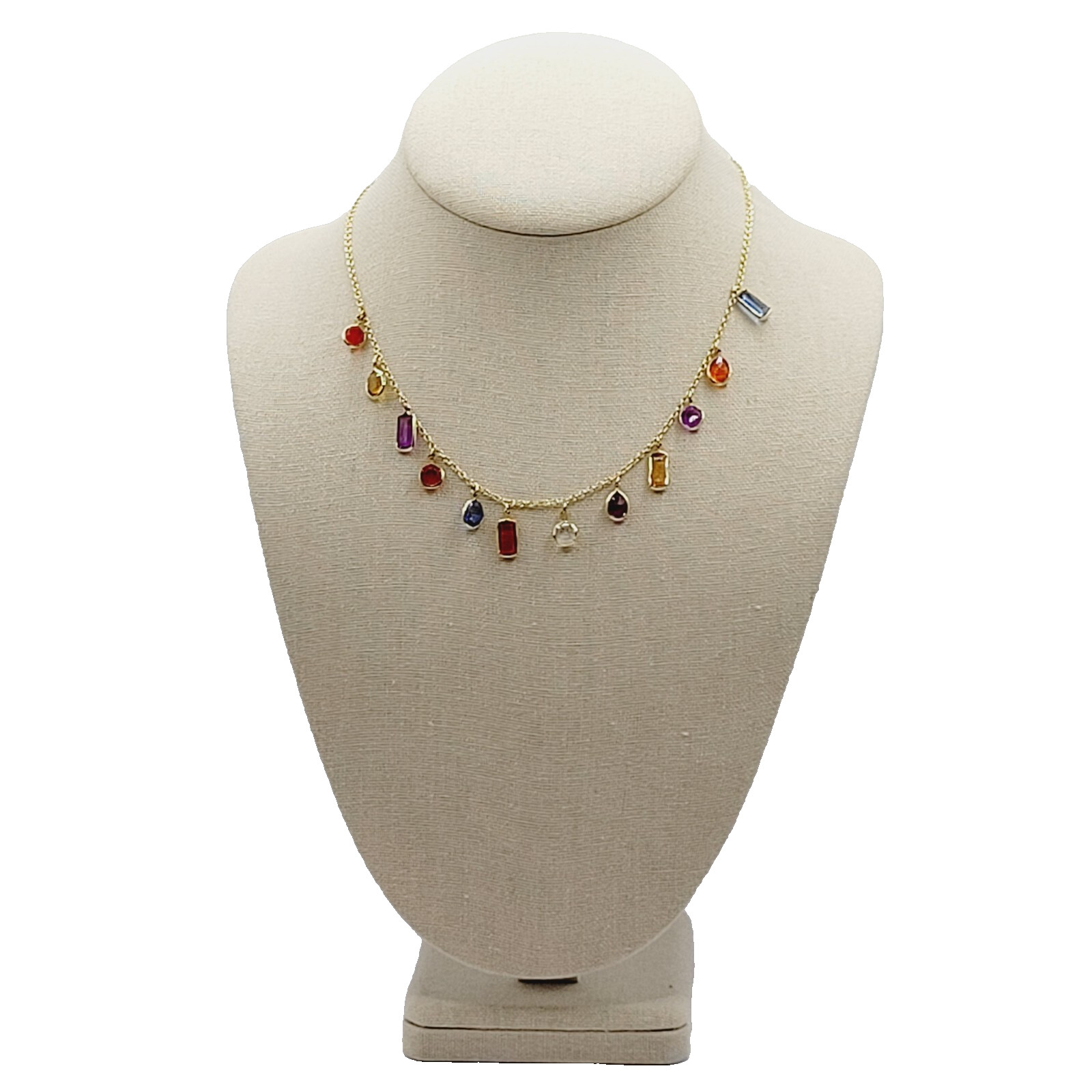 Rainbow Colors Acrylic Charm Station Bead Gold Tone Vintage 1980s Necklace Korea