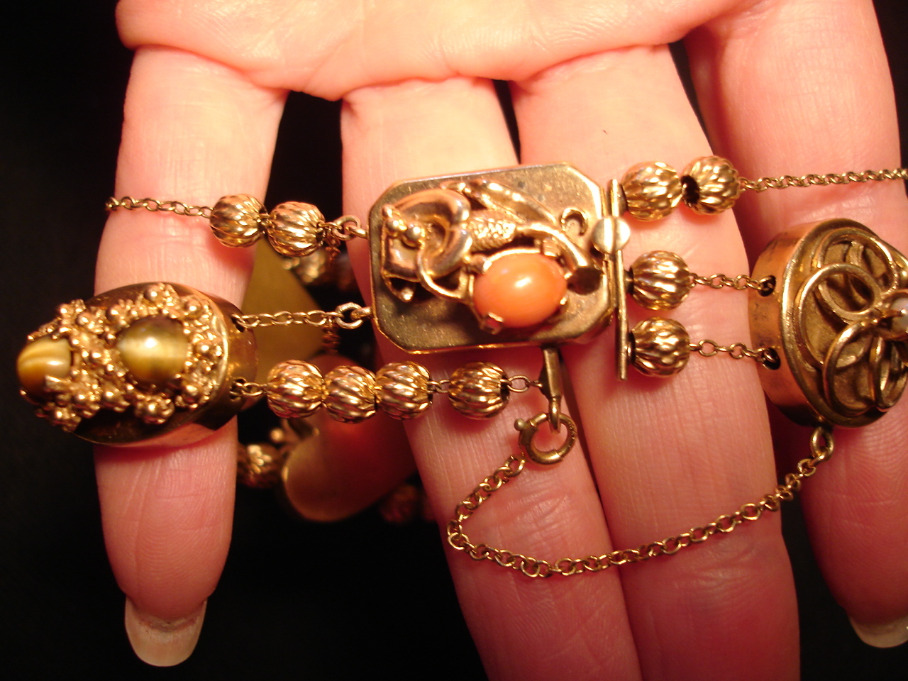 Antique Victorian Vintg Heavy Solid 14K Gold Slide Charm Bracelet 62gr Slides