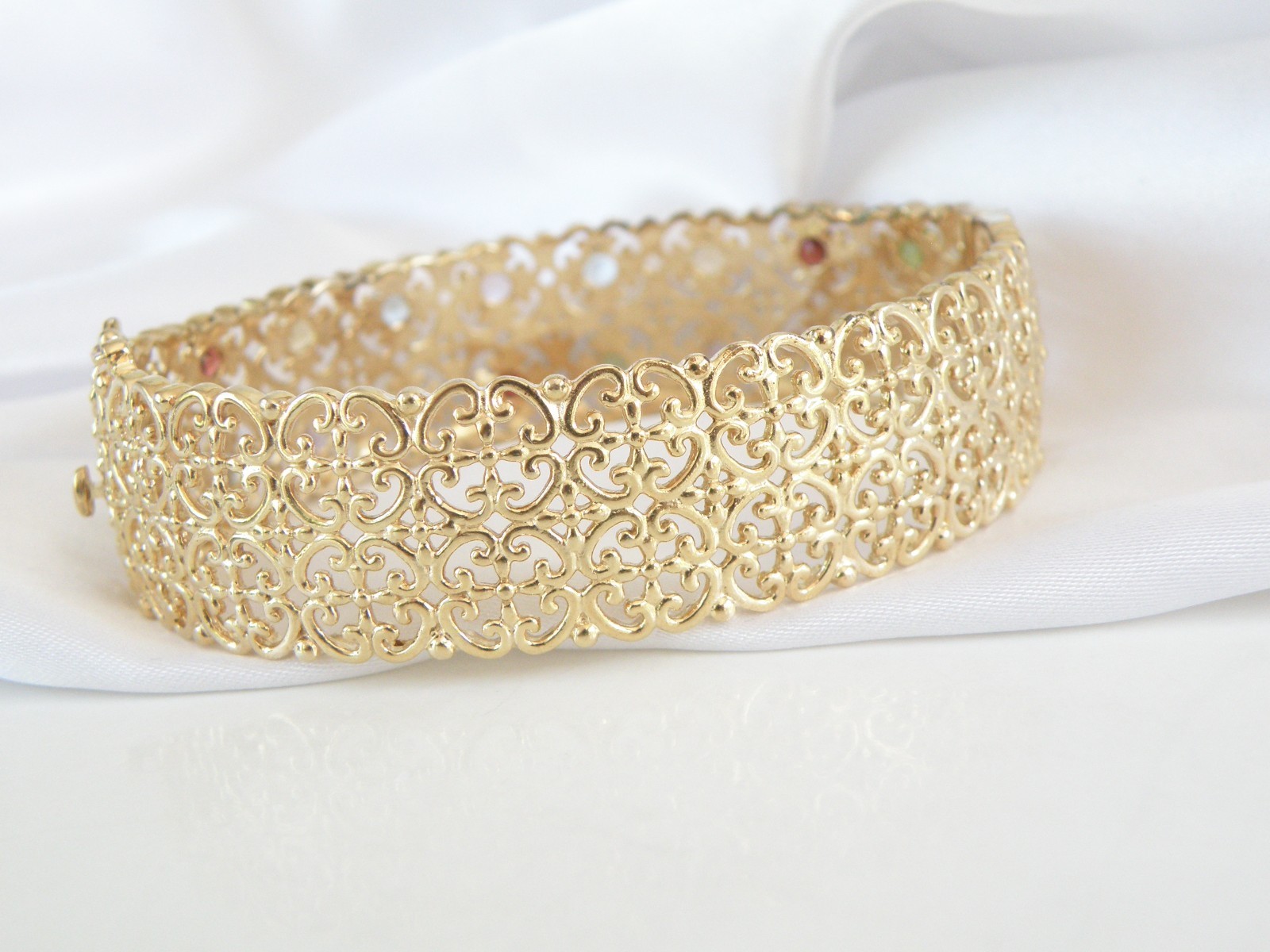 Sterling Silver 925 Gold on Natural Gemstone Statement Bracelet