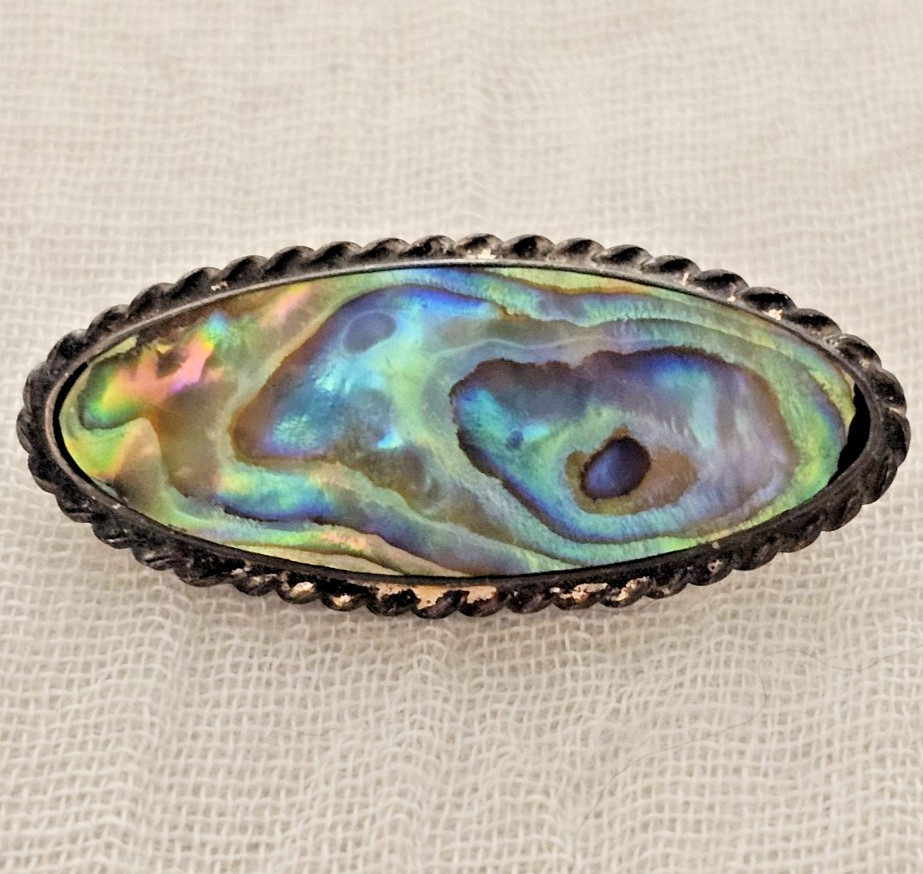 VTG Ariki Ataahua Sterling Silver Paua Abalone Brooch New Zealand Bee Symbol
