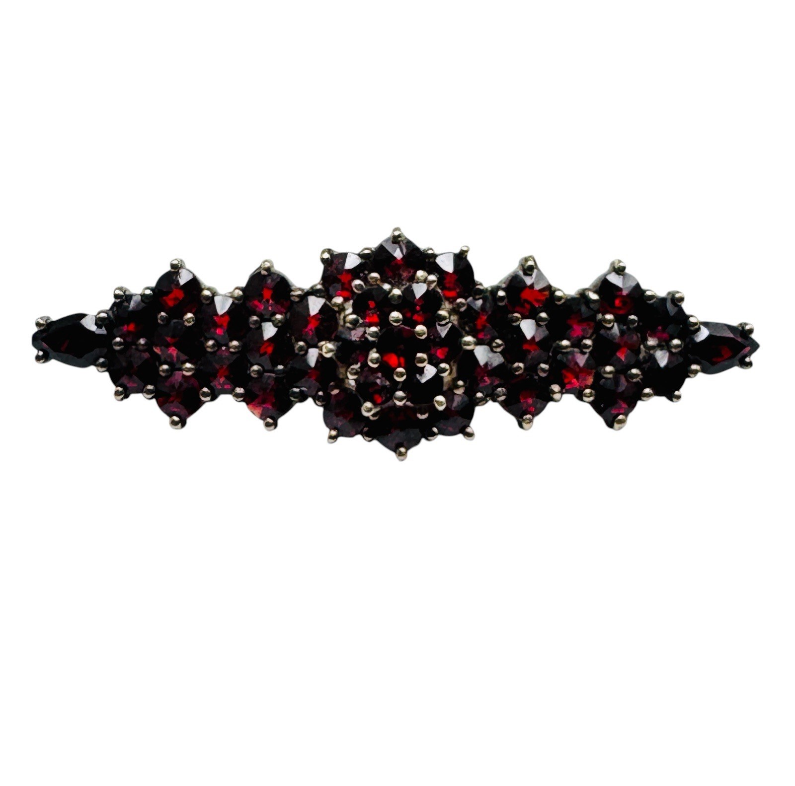 Vintage Bohemian Rose Cut Garnet Sterling Vermeil 925 Brooch Pin
