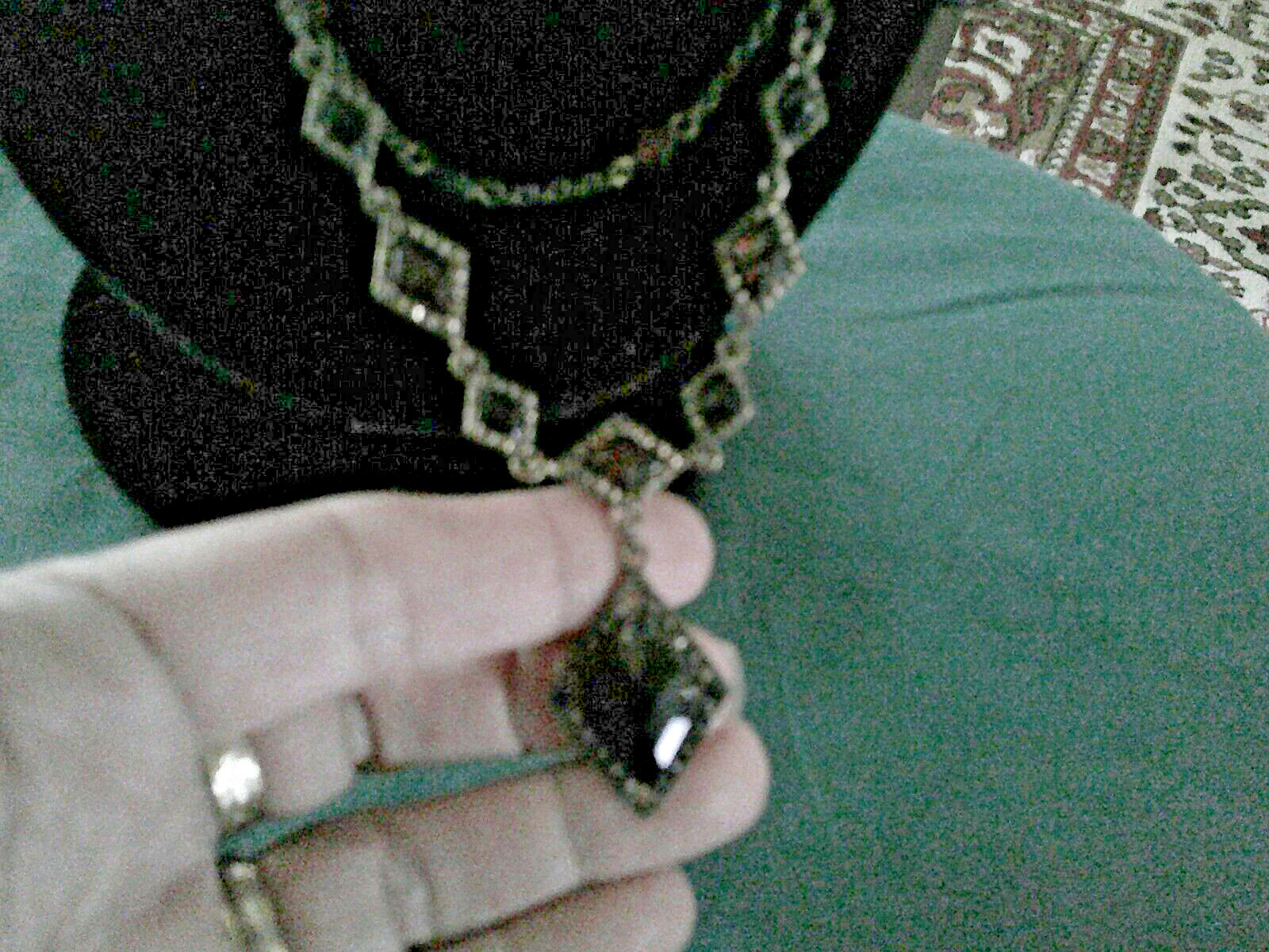 Pretty dark metal multicolor glass layered necklace 19 inch