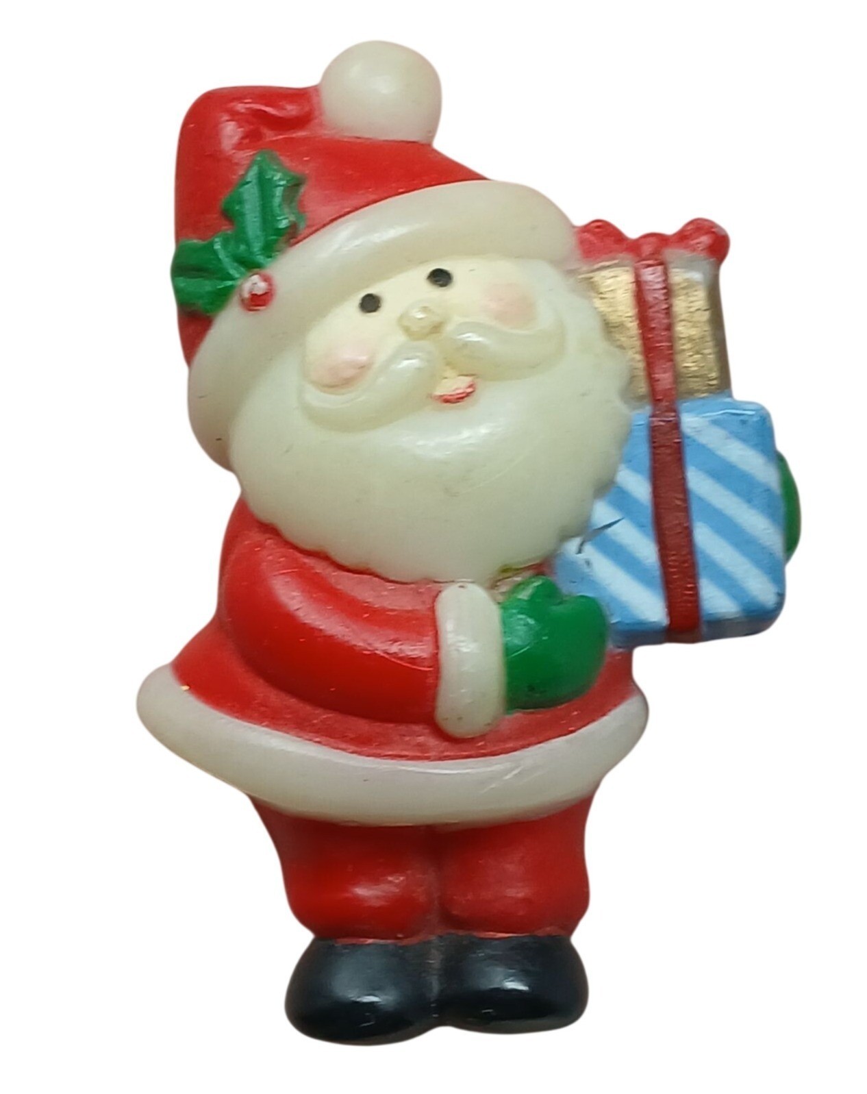 Fun World Christmas Santa Brooch Pin Plastic 2″ Tall Detailed VTG #ST-4