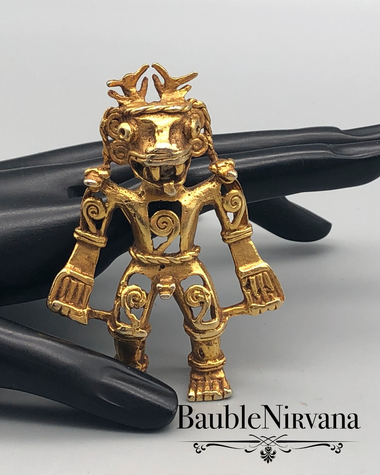 Vintage Alva Large Dimensional Figural Aztec Mayan Warrior Pin / Pendant