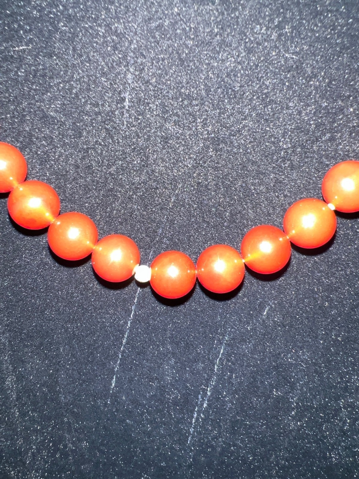 Vintage Red Beaded Necklace Carnelian ? Gold Accents 10k Safety Clasp Closure