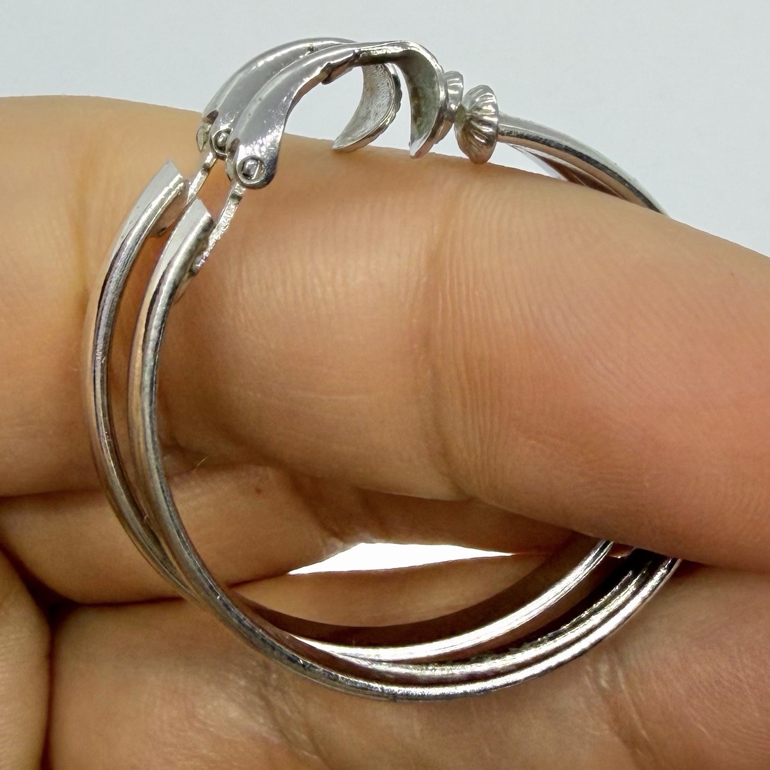 Vtg Large Classic Silvertone Hoop Earrings Clip Full Round Flat Drop Dangle Bold