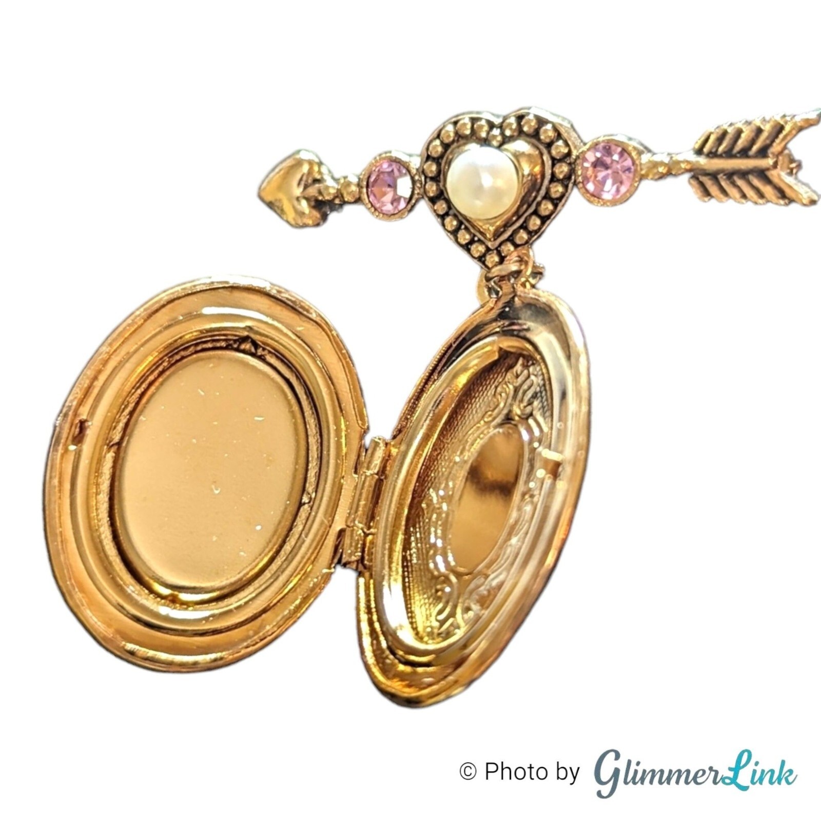 Avon 90s Cherished Moments Cupid Arrow Heart Locket Dangle Brooch Pin