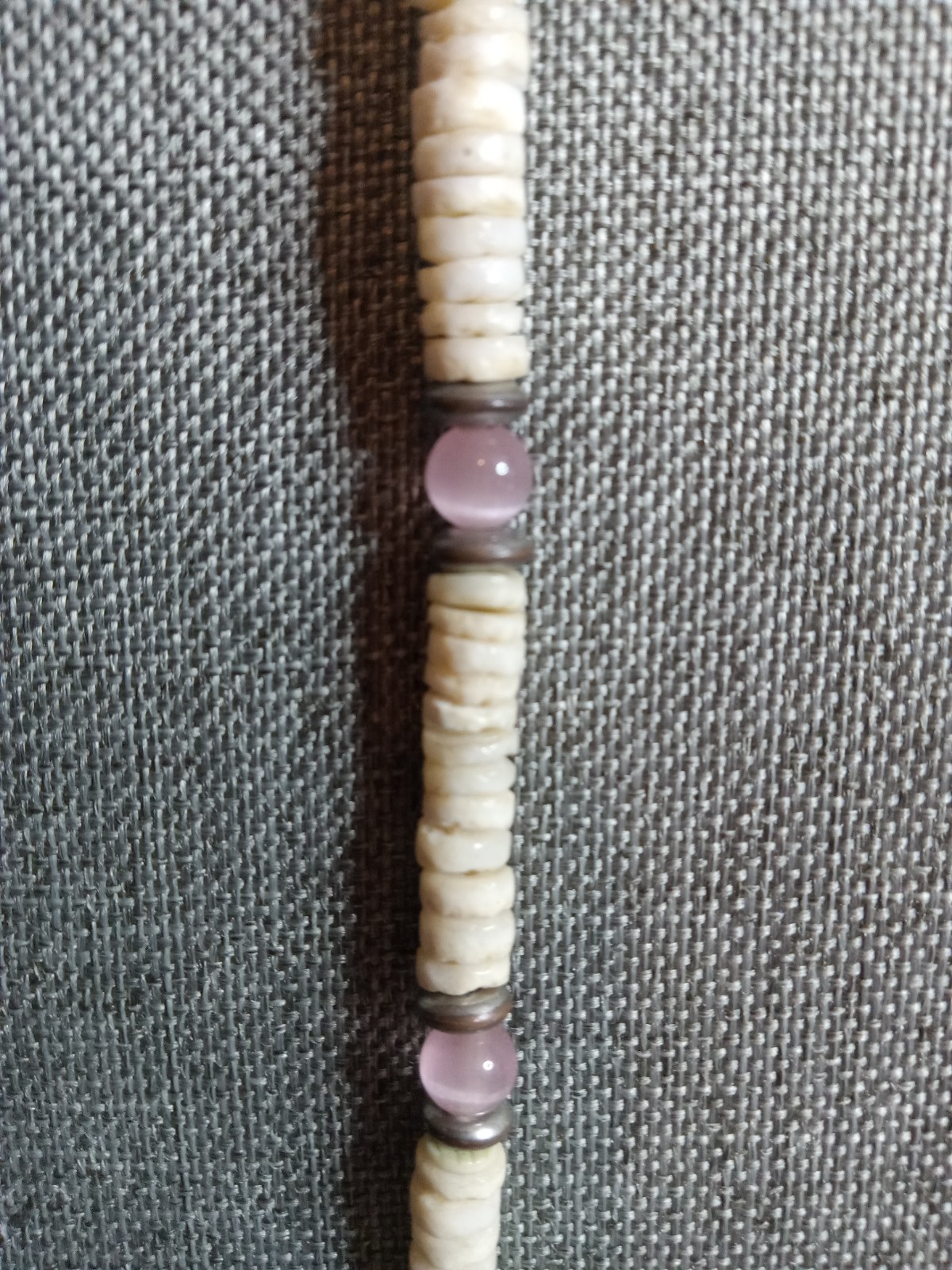 VTG Natural Shell Heishi Disc With Pink Pearl Glass Beads Boho Style Necklace