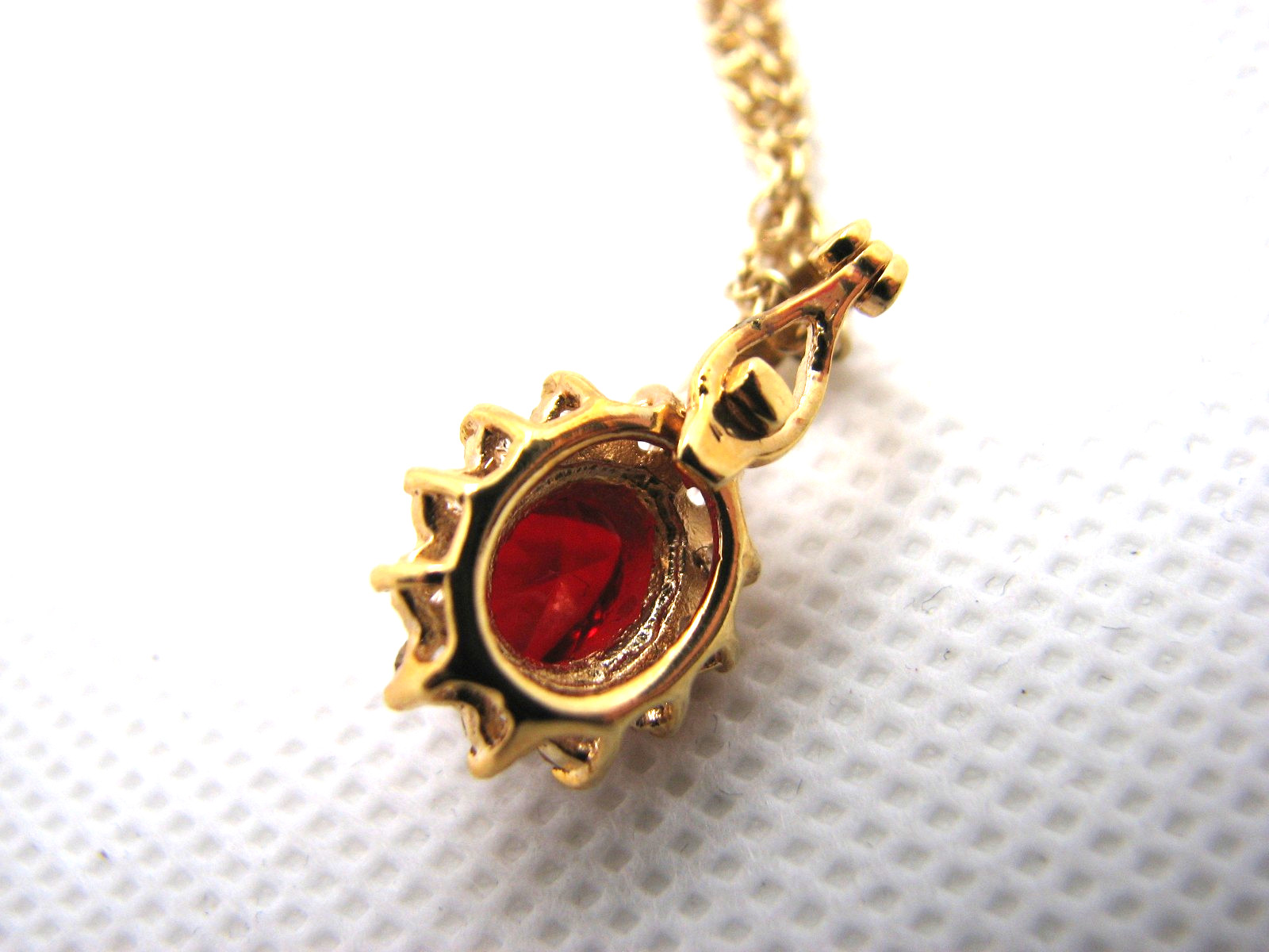 Vintage Simulated Ruby & Clear Crystal Pendant Necklace Enhancer Gold Tone