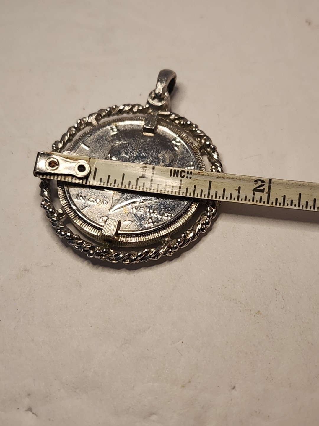 Vintage 1974 KENNEDY LIBERTY COIN Half Dollar Pendant ~ Signed Revere MFG.