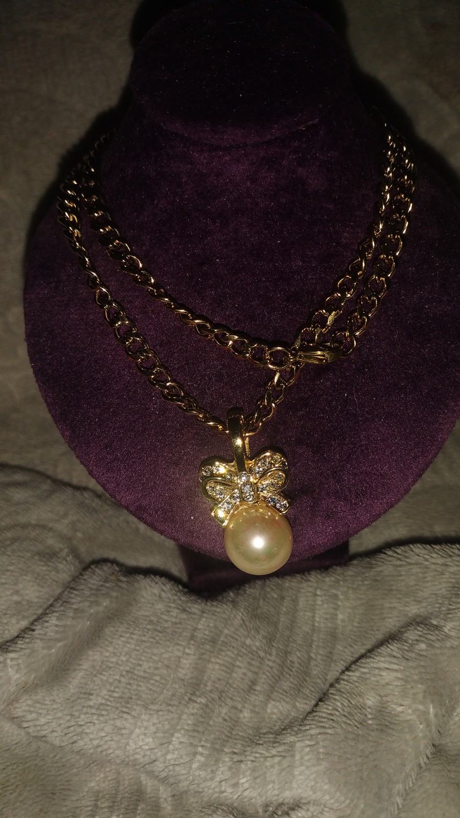 Vintage Monet Pearl And CZ Gold Necklace