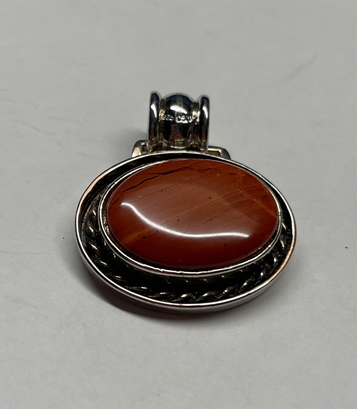 Vintage Large DBJ 925 Sterling Silver Red Rasper Pendant 20g Signed