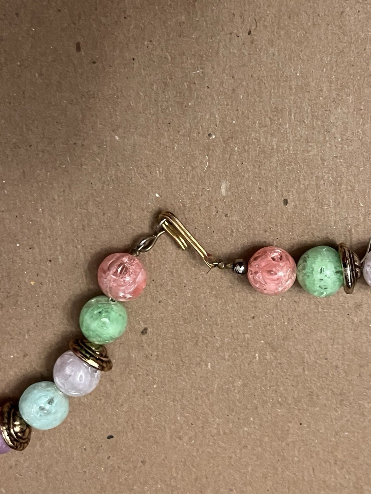 Mid century beaded vintage necklace with marbled lucite beads in pastel colors