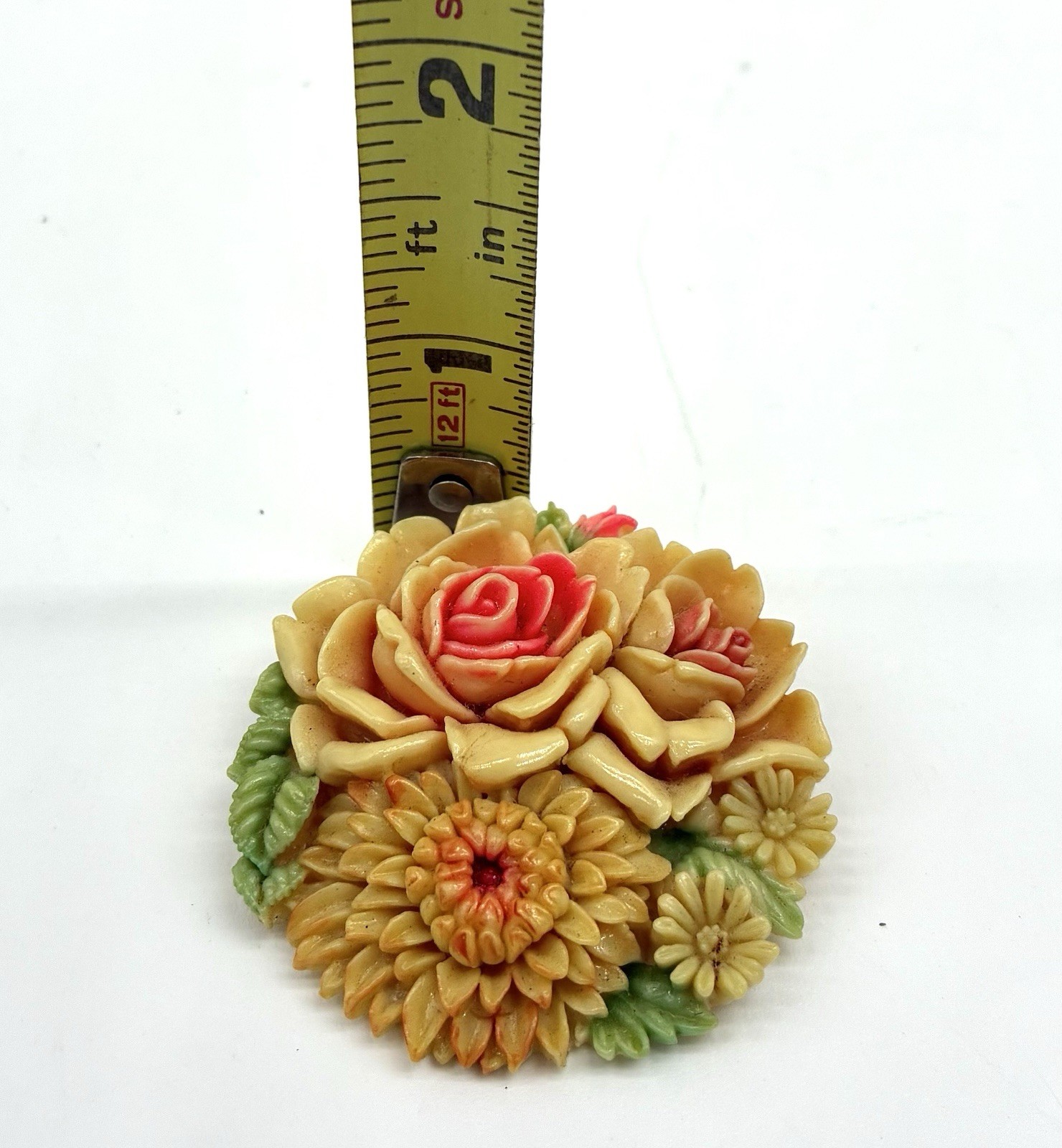 Vintage Celluloid Floral Flowers Ladies Estate Brooch Pin- Japan 1940’s Bouquet
