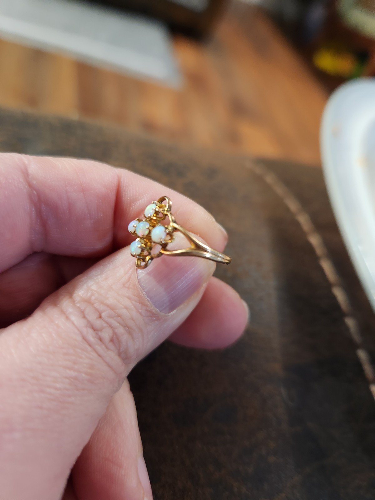 Antique 10k Yellow Gold Ostby Barton Opal Cross Ring Deco Sz 3.25 Pinky 1.22g