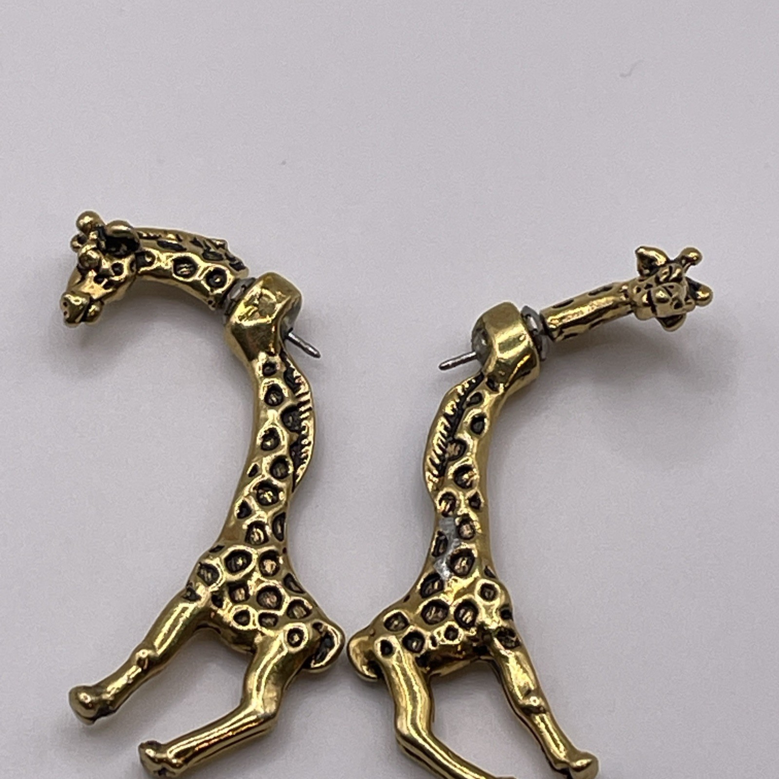 Earrings Vintage Giraffe Metal Gold Tone Animals Stud Pierced Jewelry